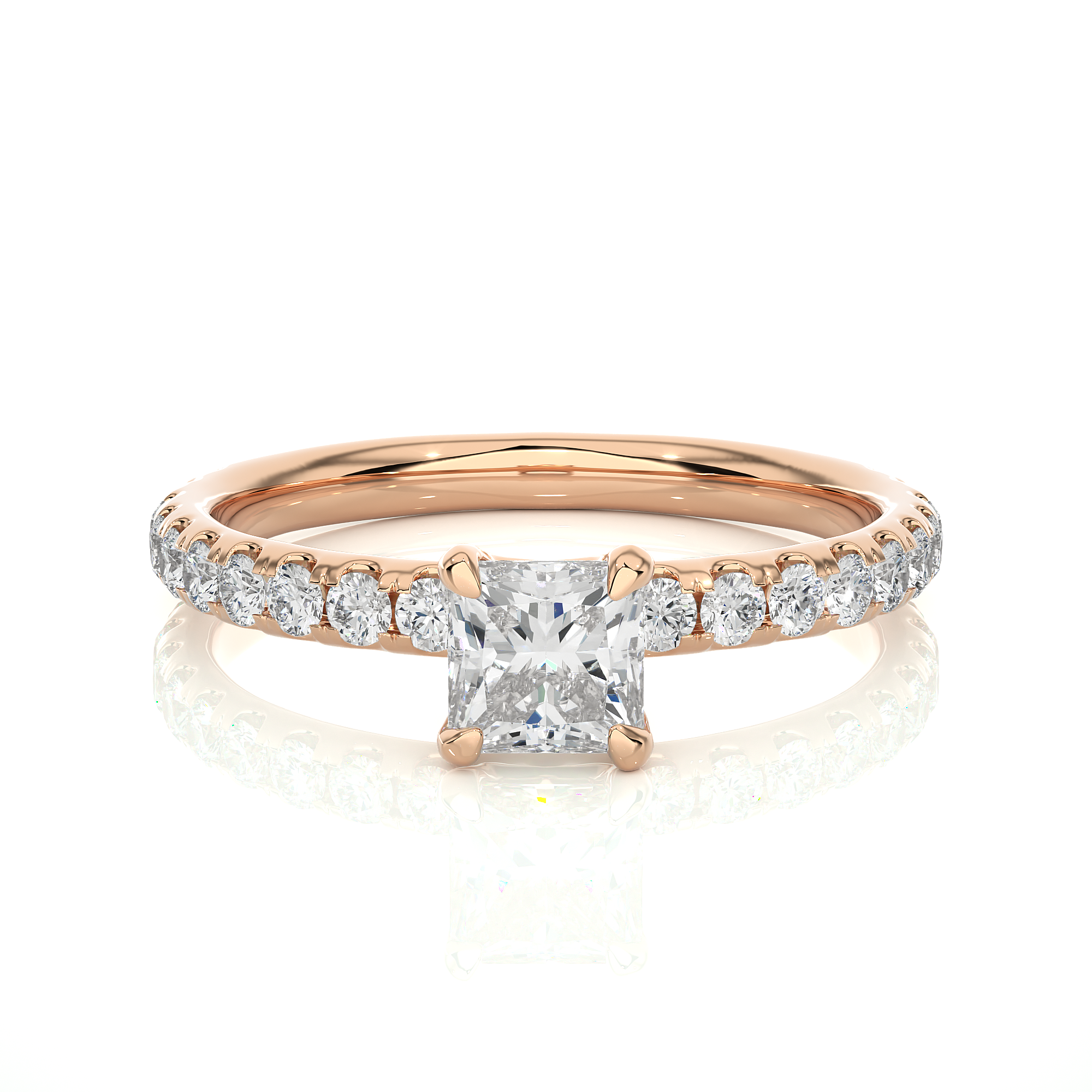 Princess Cut Lab Diamond Pavé Engagement Ring