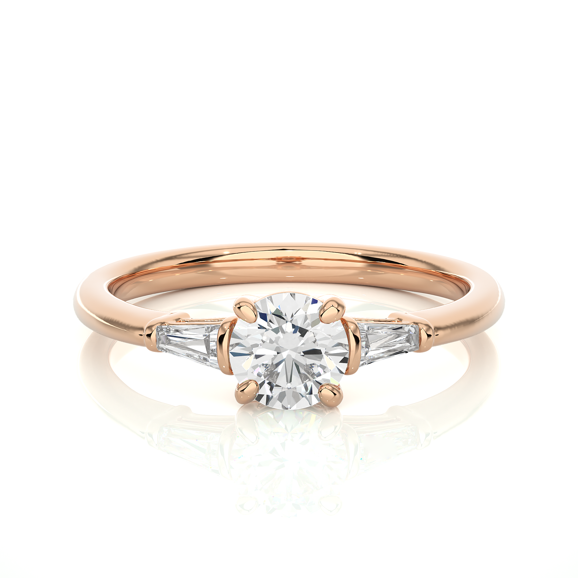 Round Lab Diamond With Tapered Baguette Three Stone Ring