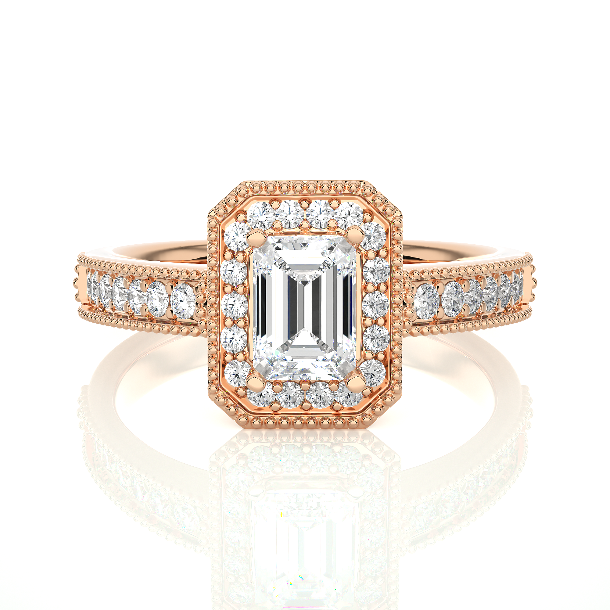 Emerald Cut Lab Grown Diamond Halo Engagement Ring