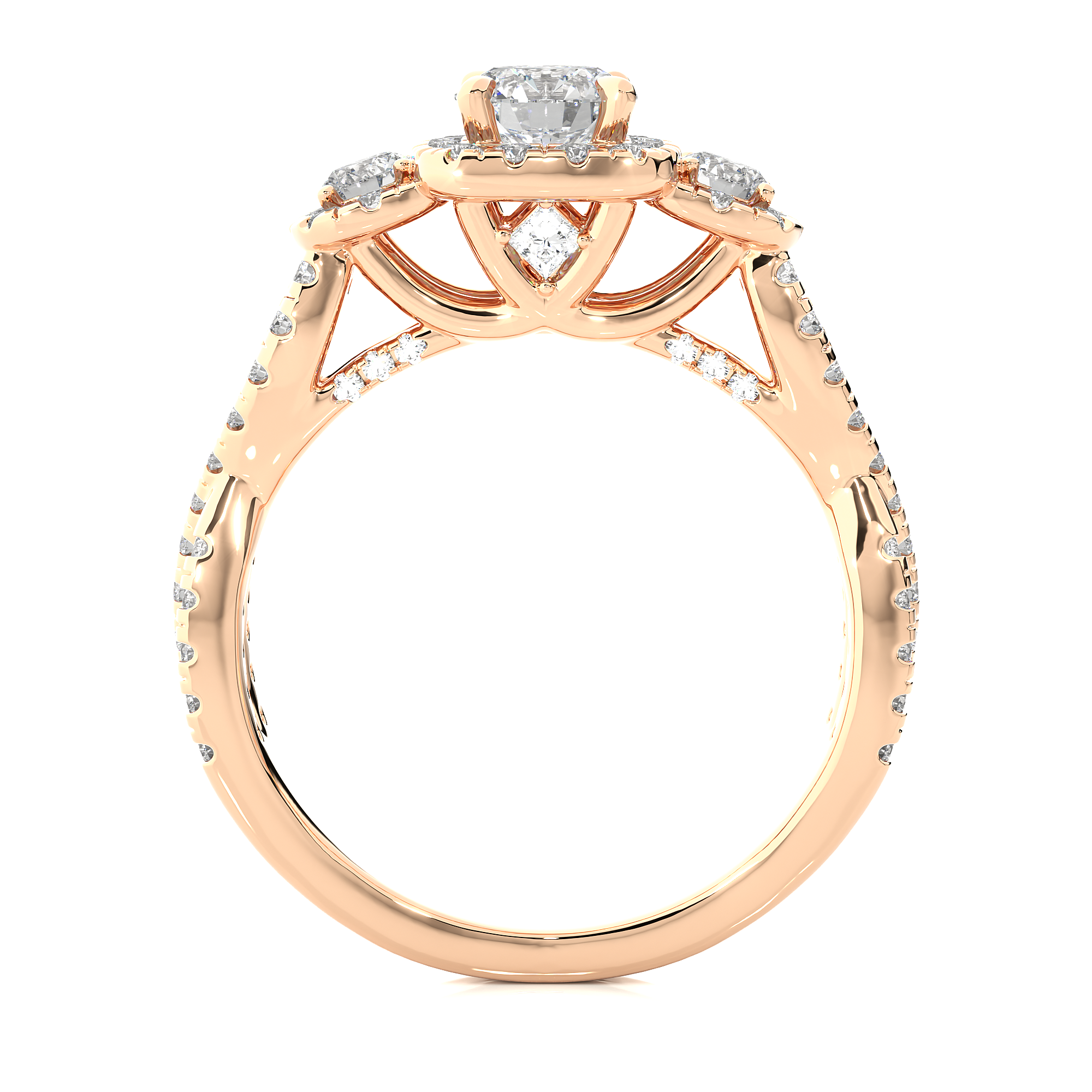 Lab Diamond Halo Three Stone Engagement Ring