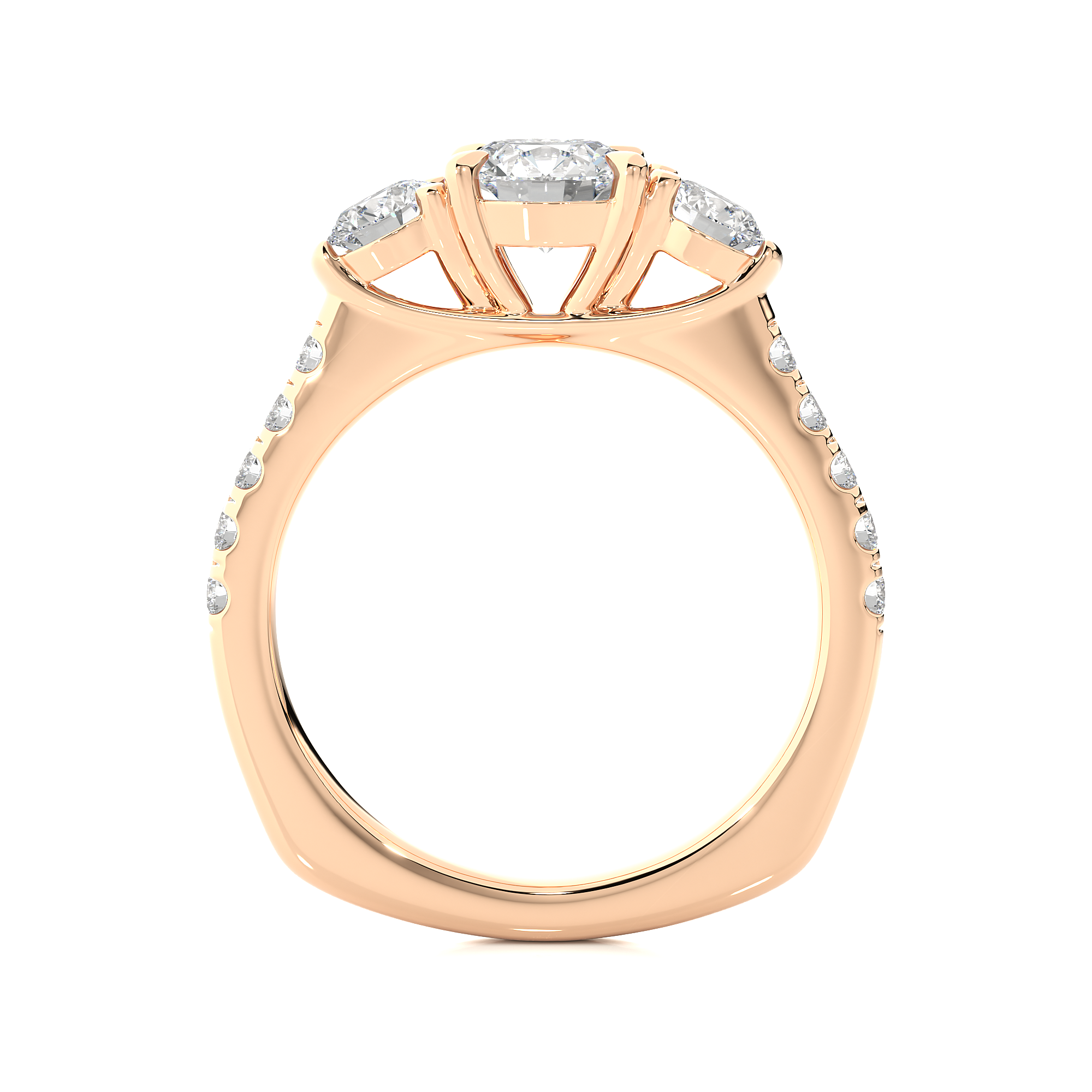 Round Lab Diamond Three Stone Engagement RIng