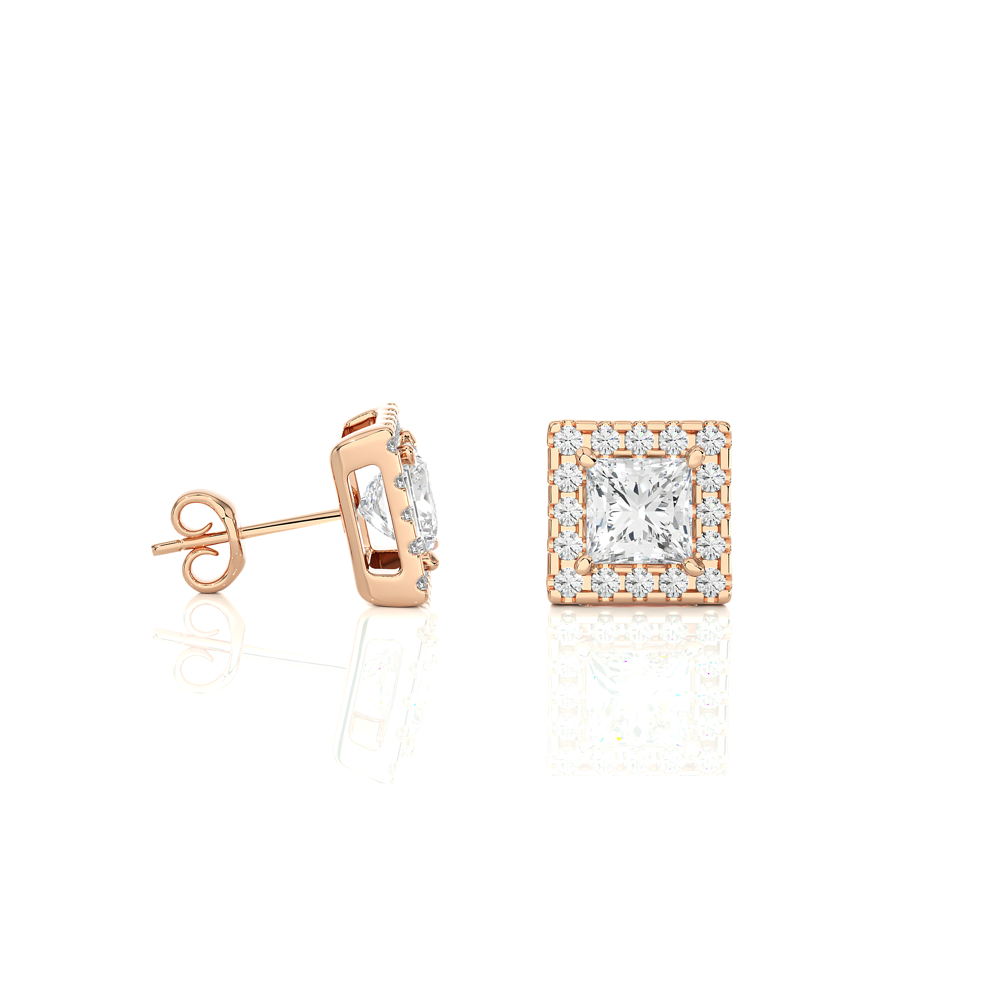 Princess Cut Lab Grown Diamond Halo Stud Earrings