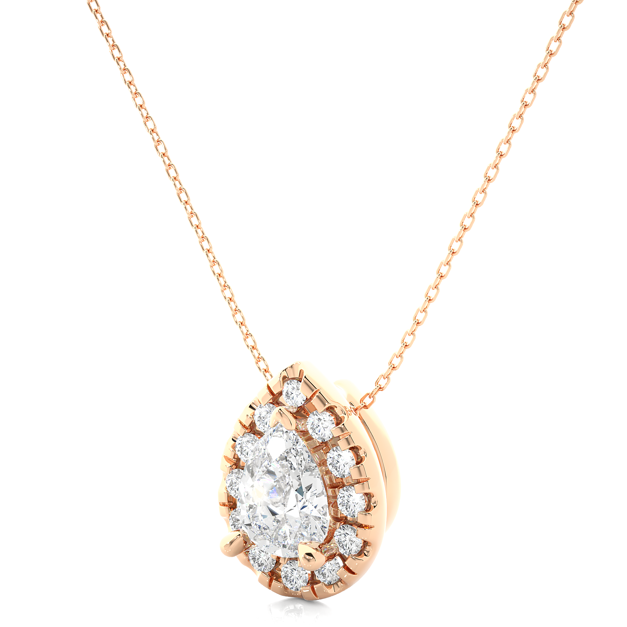Pear Cut Lab Diamond Halo Pendant Necklace