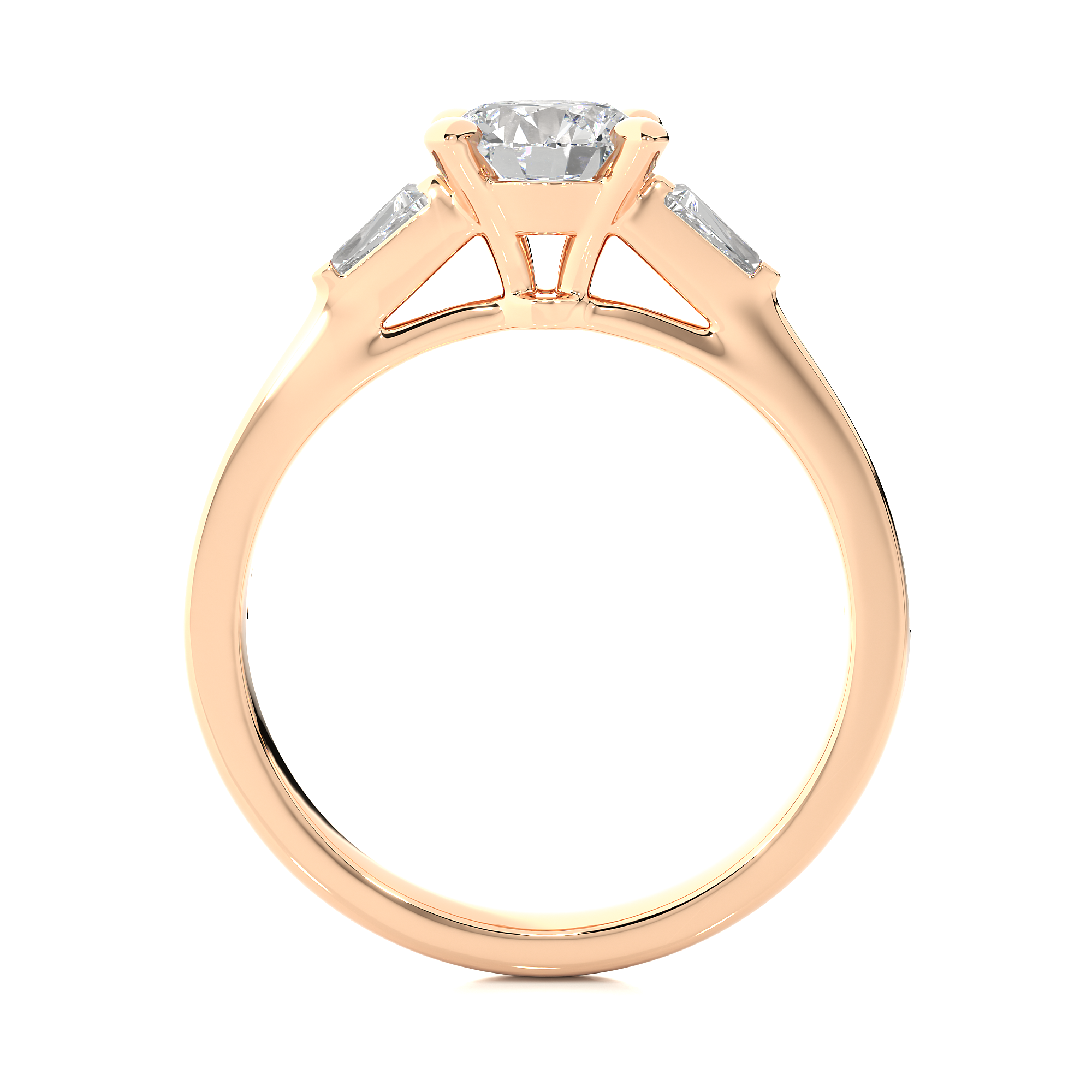 Round Diamond Three Stone Engagement Ring With Baguette Side Stones