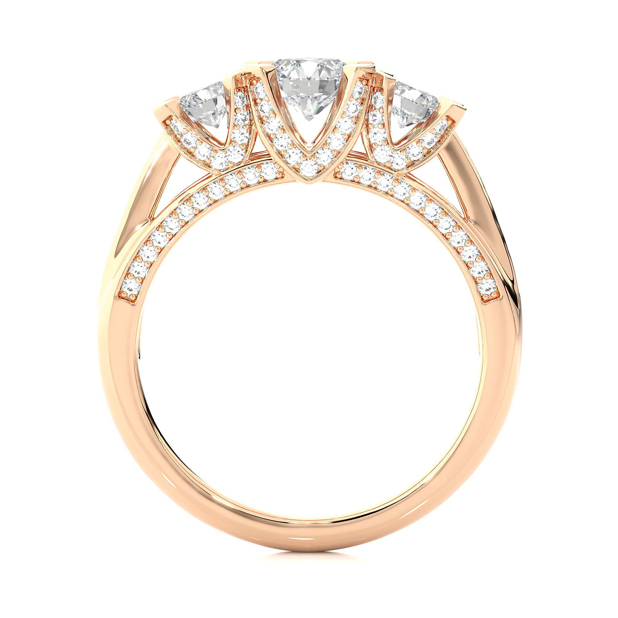 Three Stone Diamond Hidden Halo Engagement Ring