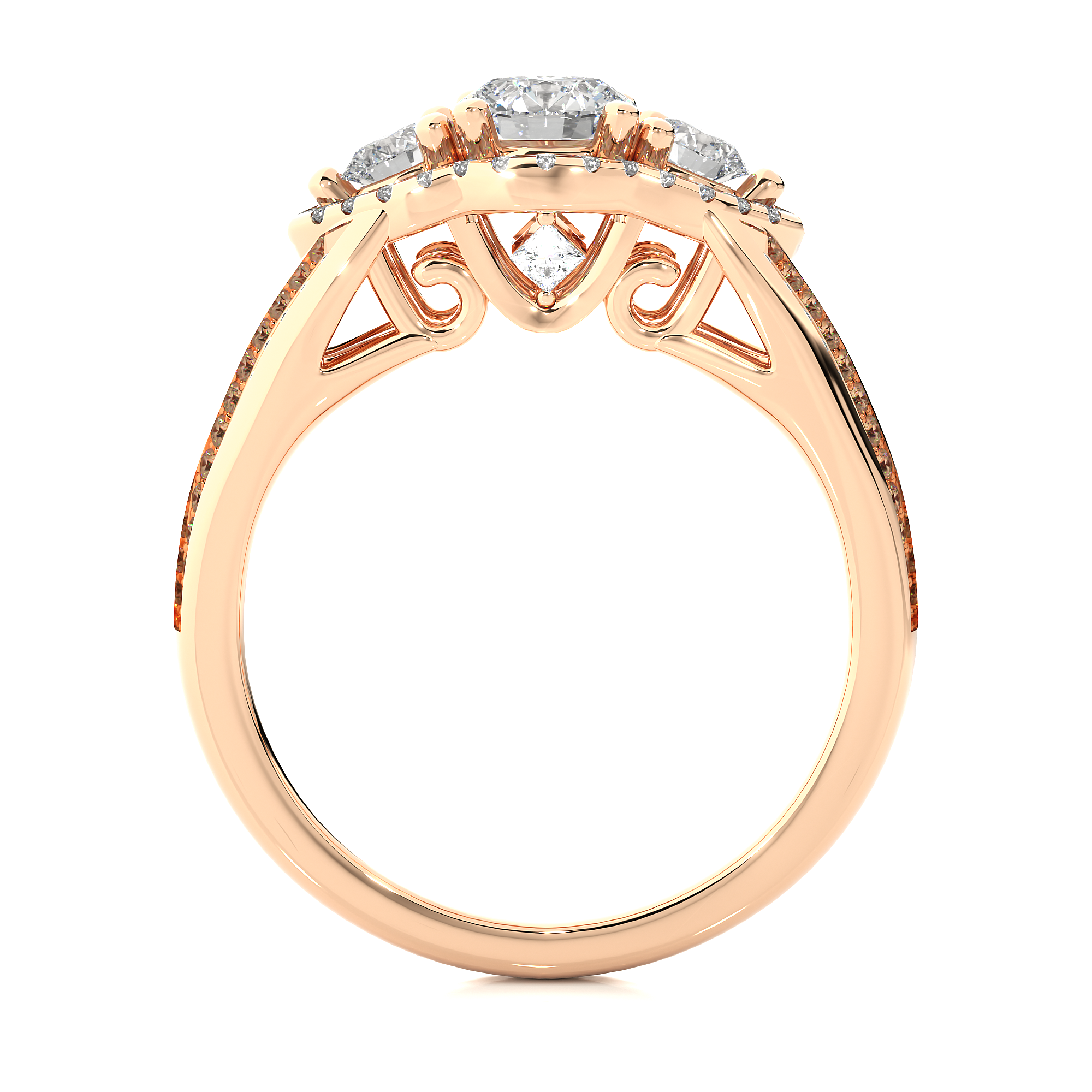 Luxury Three Stone Halo Lab Diamond Ring