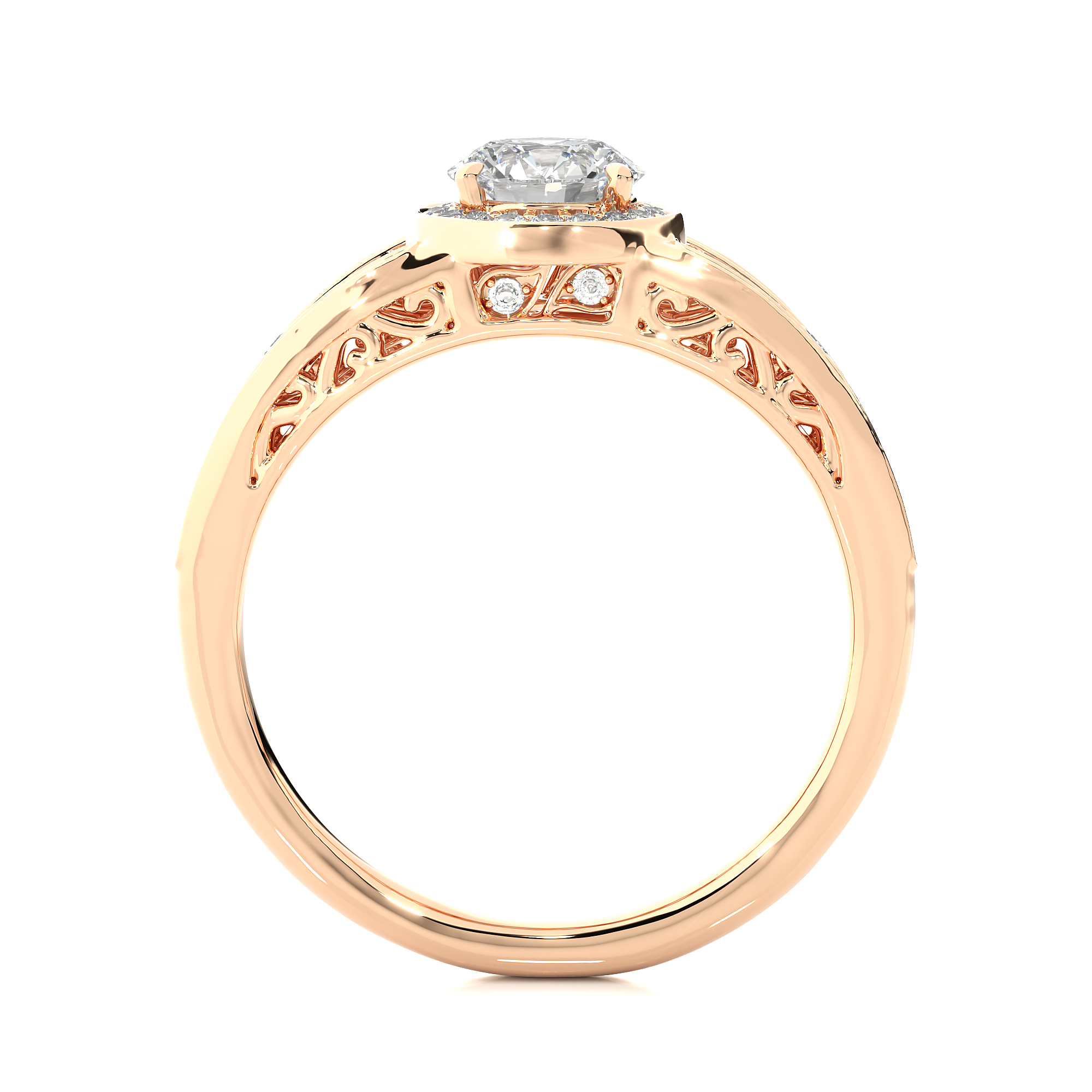 Round Diamond Halo Engagement Ring With Split Shank Band