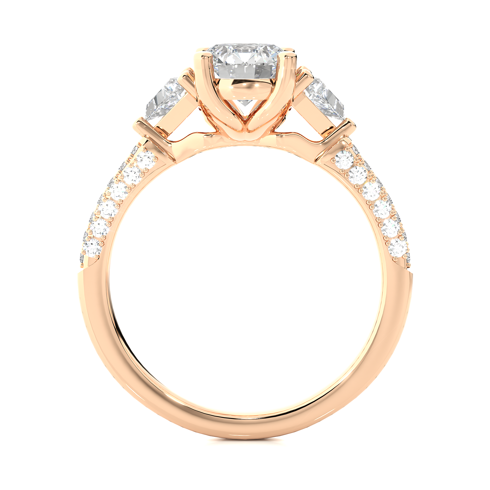 Three Stone Lab Diamond Engagement Ring With Trillion Side Stones