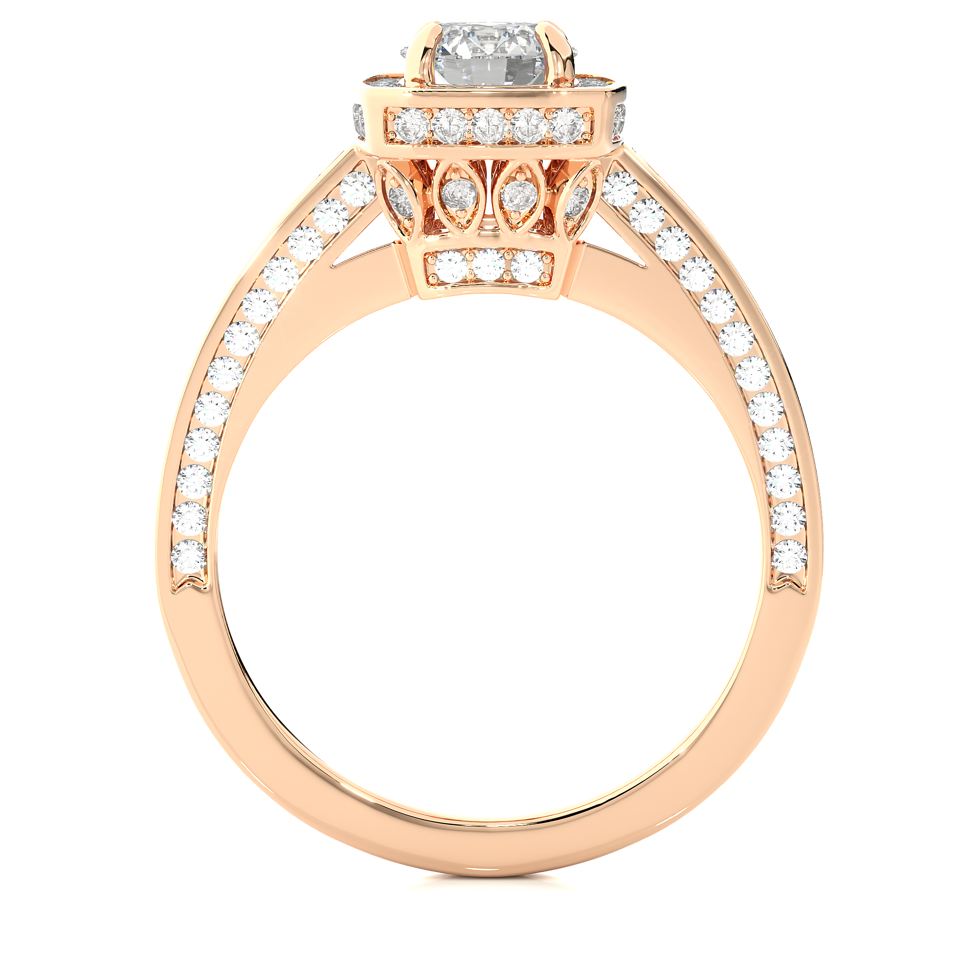 Round Lab Grown Diamond Cushion Halo Engagement Ring