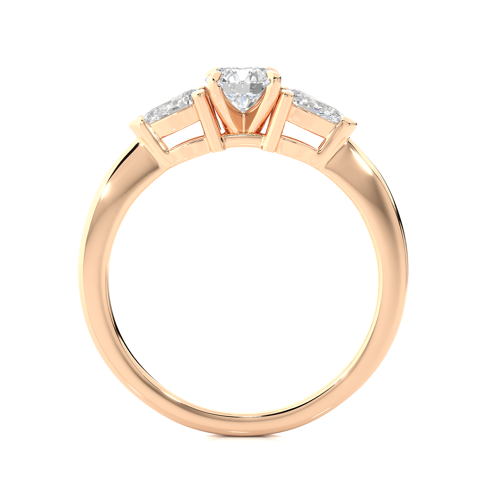 Three Stone Round Lab Diamond Engagement Ring With Pear Side Stones