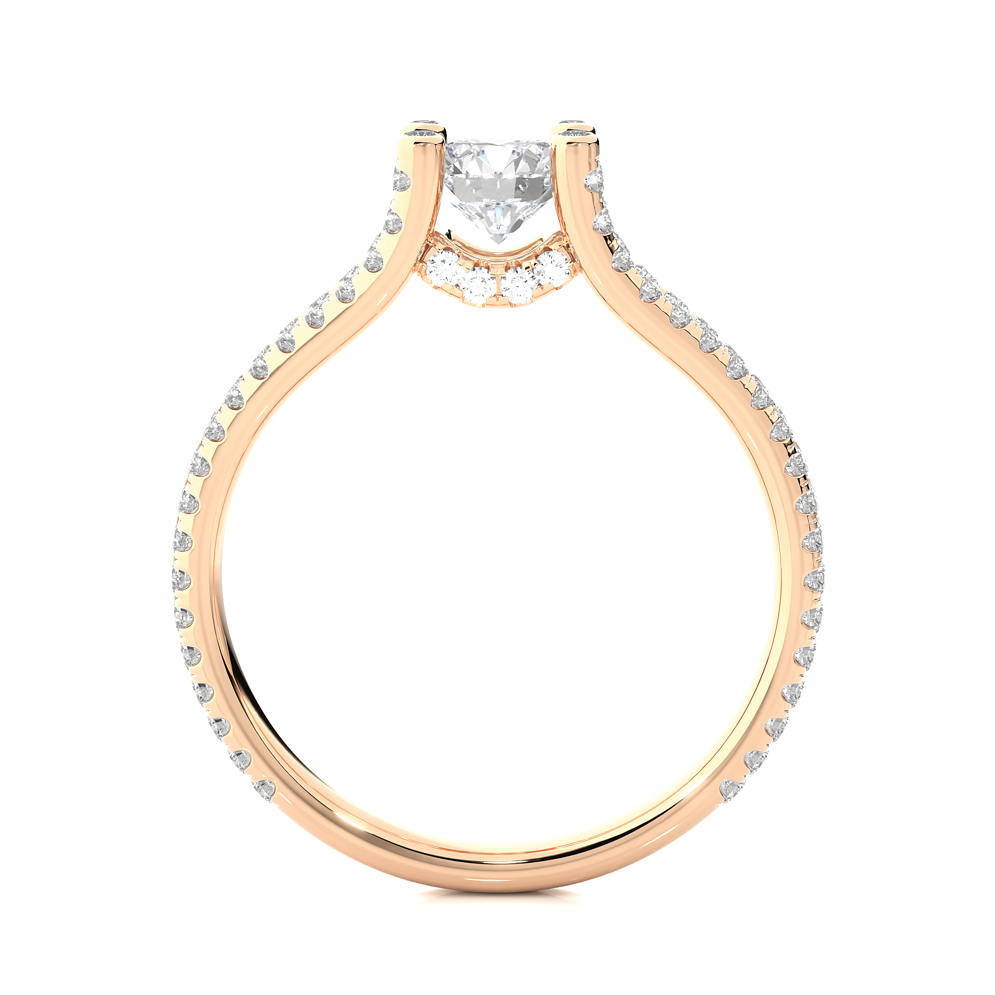 Round Lab Grown Diamond Split Shank Pave Engagement Ring