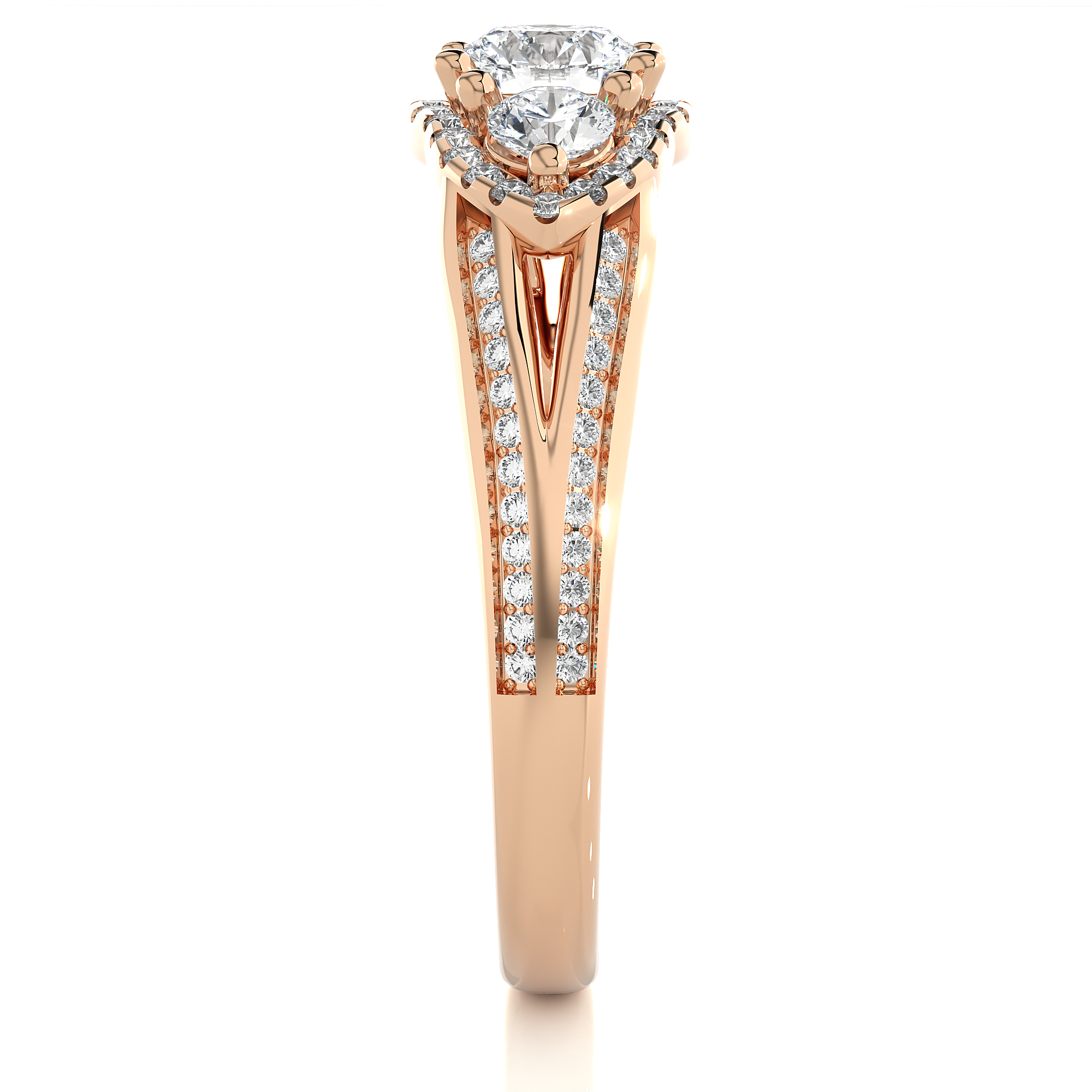Luxury Three Stone Halo Lab Diamond Ring