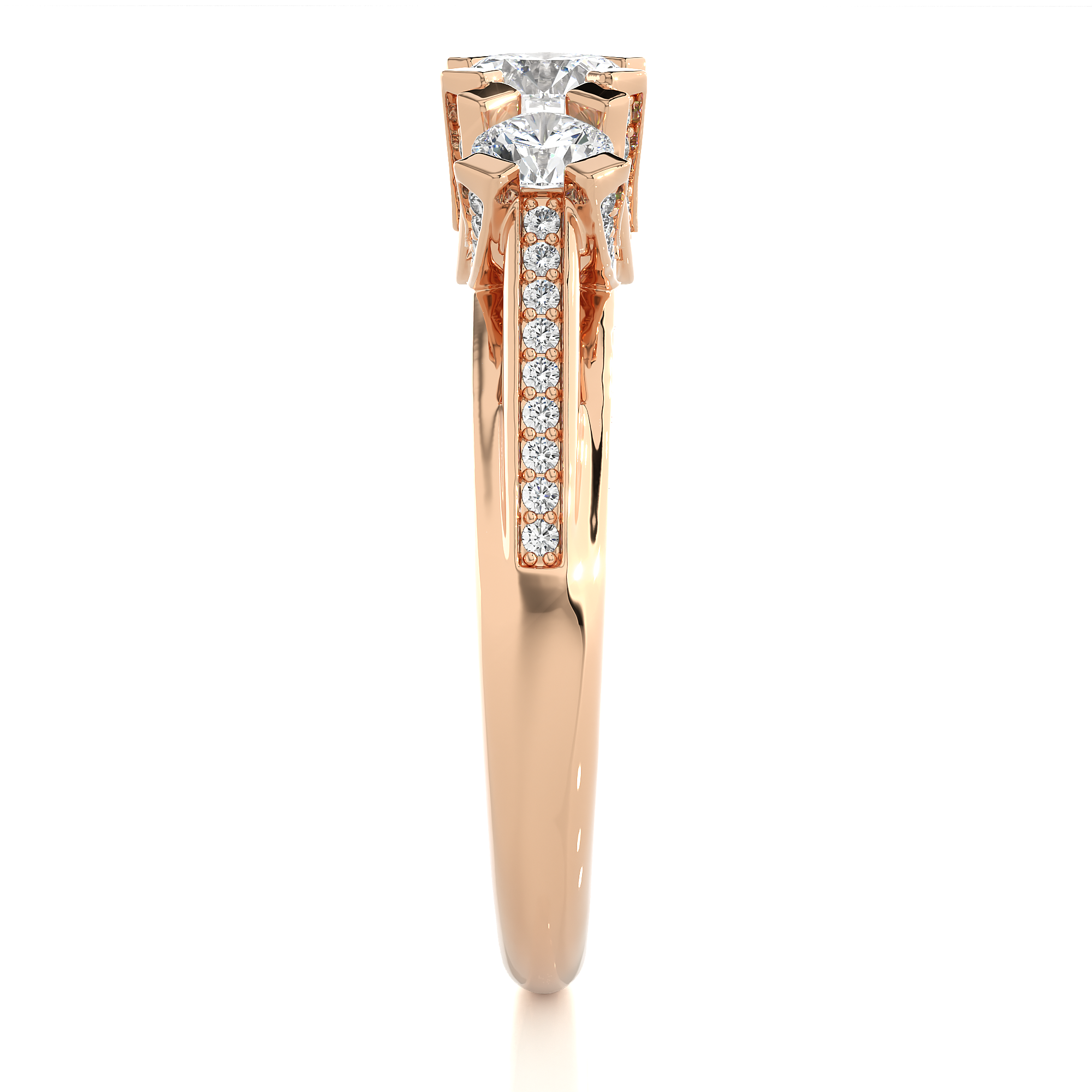 Three Stone Diamond Hidden Halo Engagement Ring
