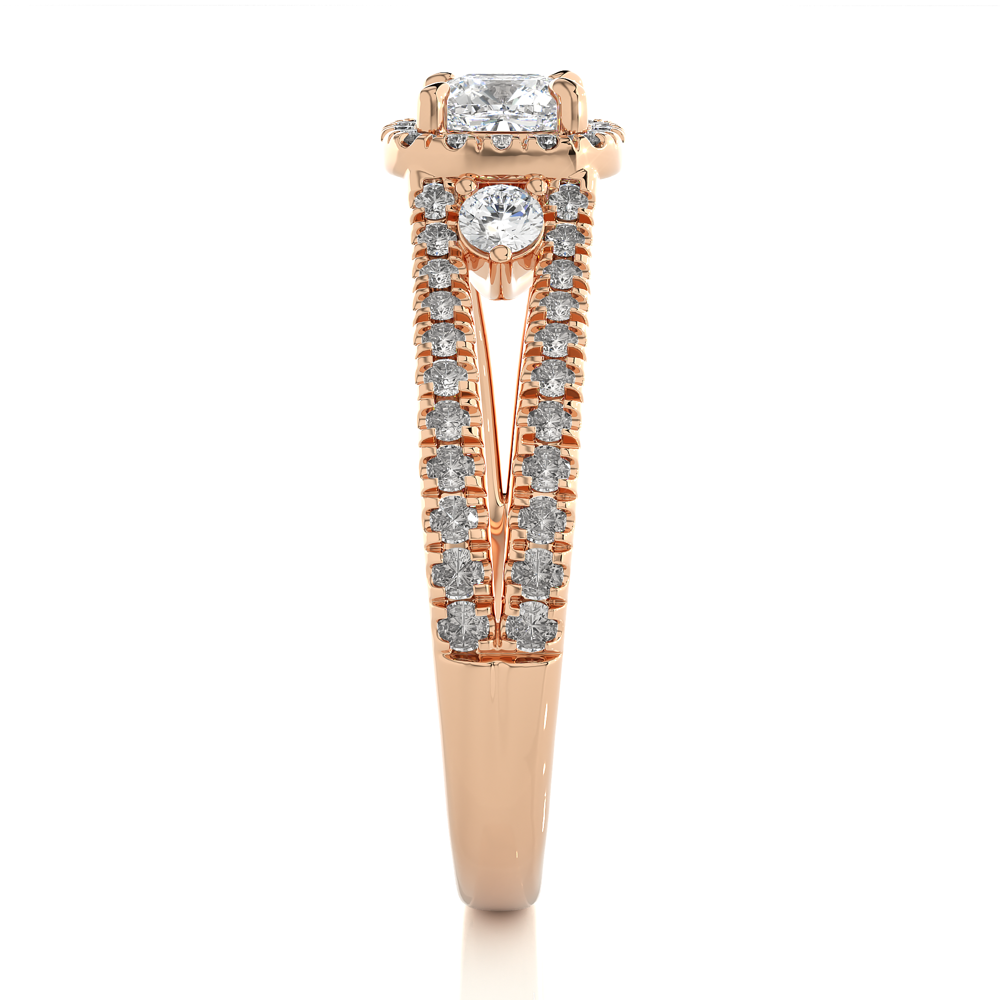 Cushion Lab Diamond Three Stone Engagement Ring