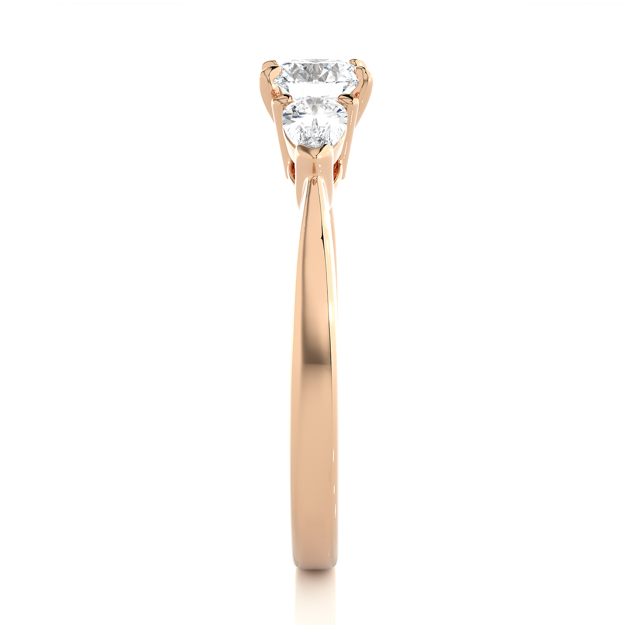 Three Stone Round Lab Diamond Engagement Ring With Pear Side Stones