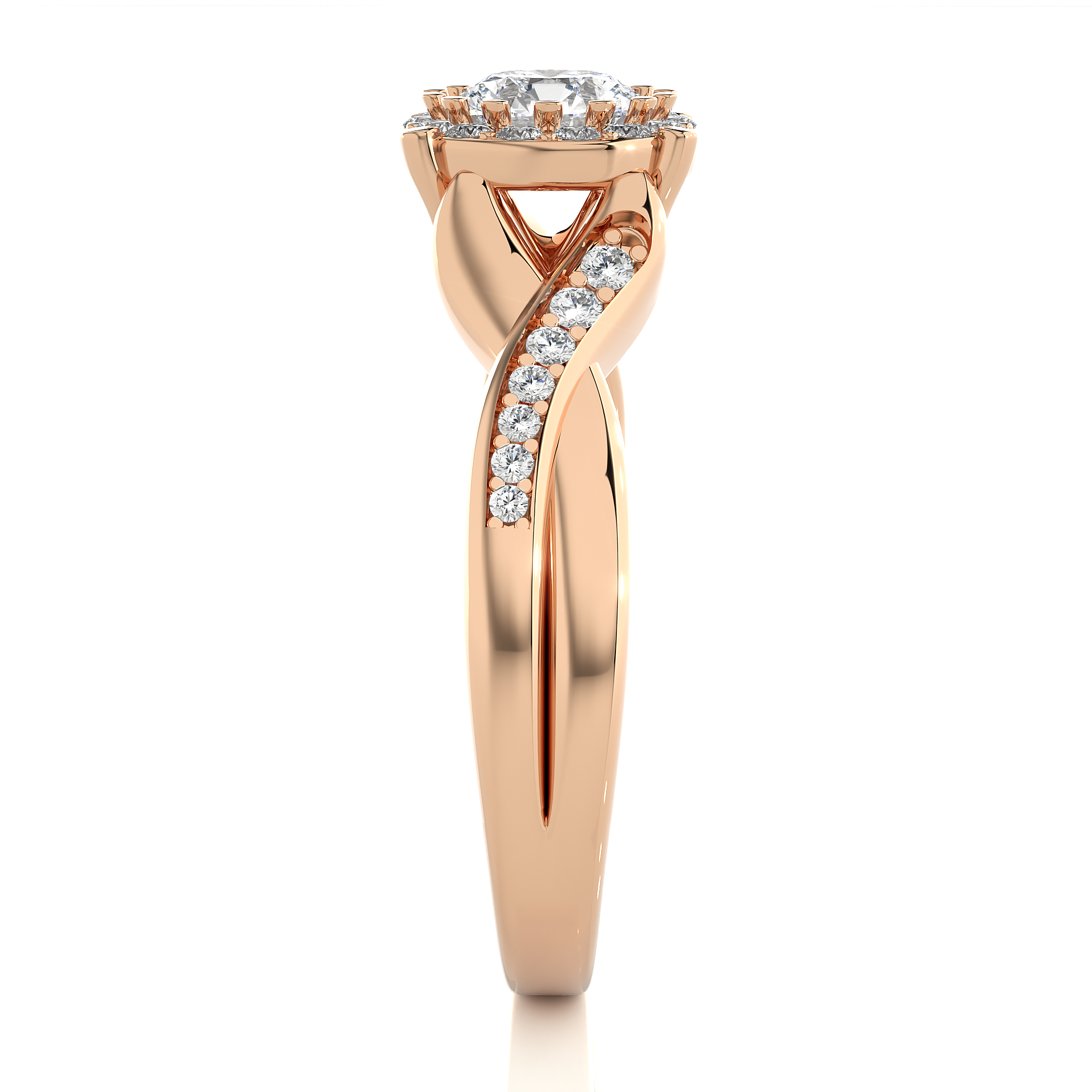 Round Diamond Halo Engagement Ring With Twisted Band