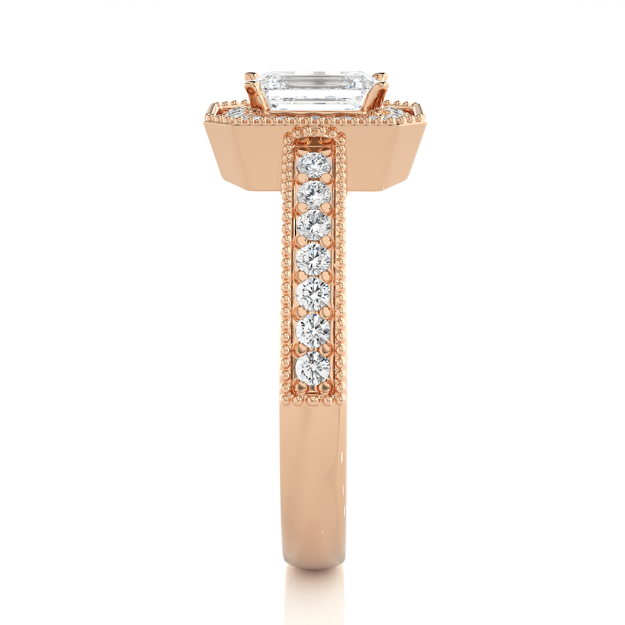 Emerald Cut Lab Grown Diamond Halo Engagement Ring
