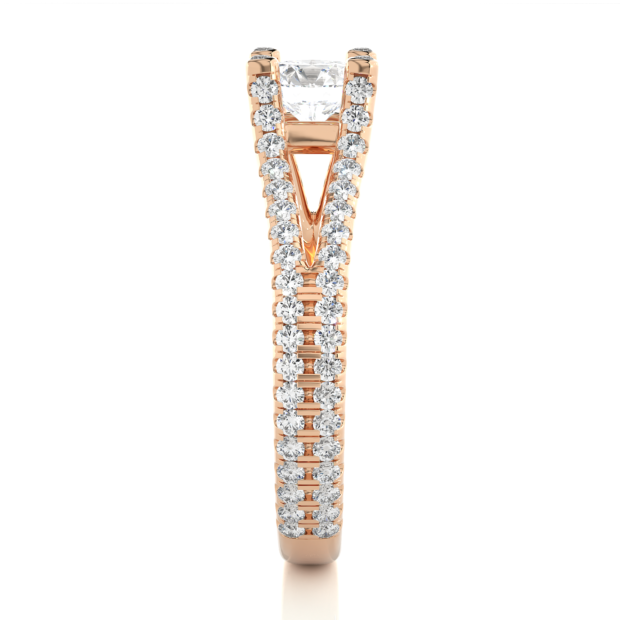 Round Lab Grown Diamond Split Shank Pave Engagement Ring