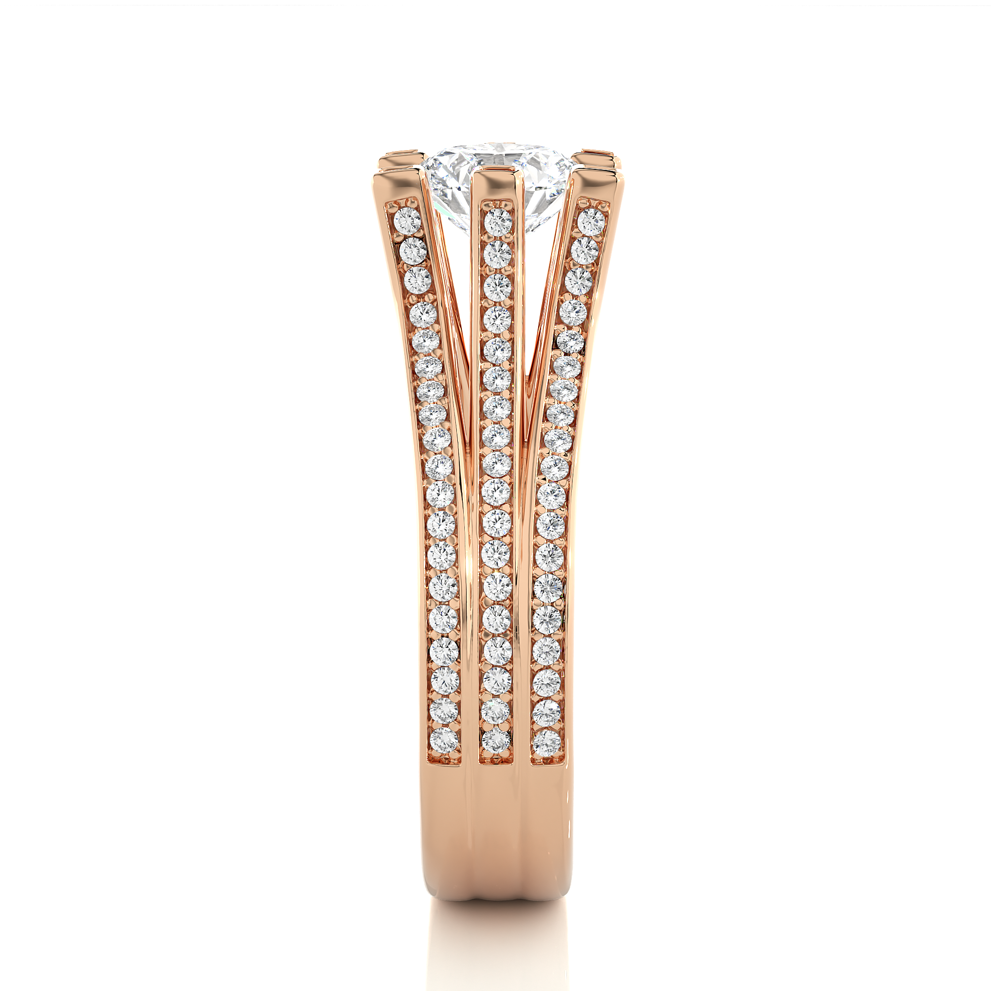Round Lab Grown Diamond Multi Row Pave Engagement Ring