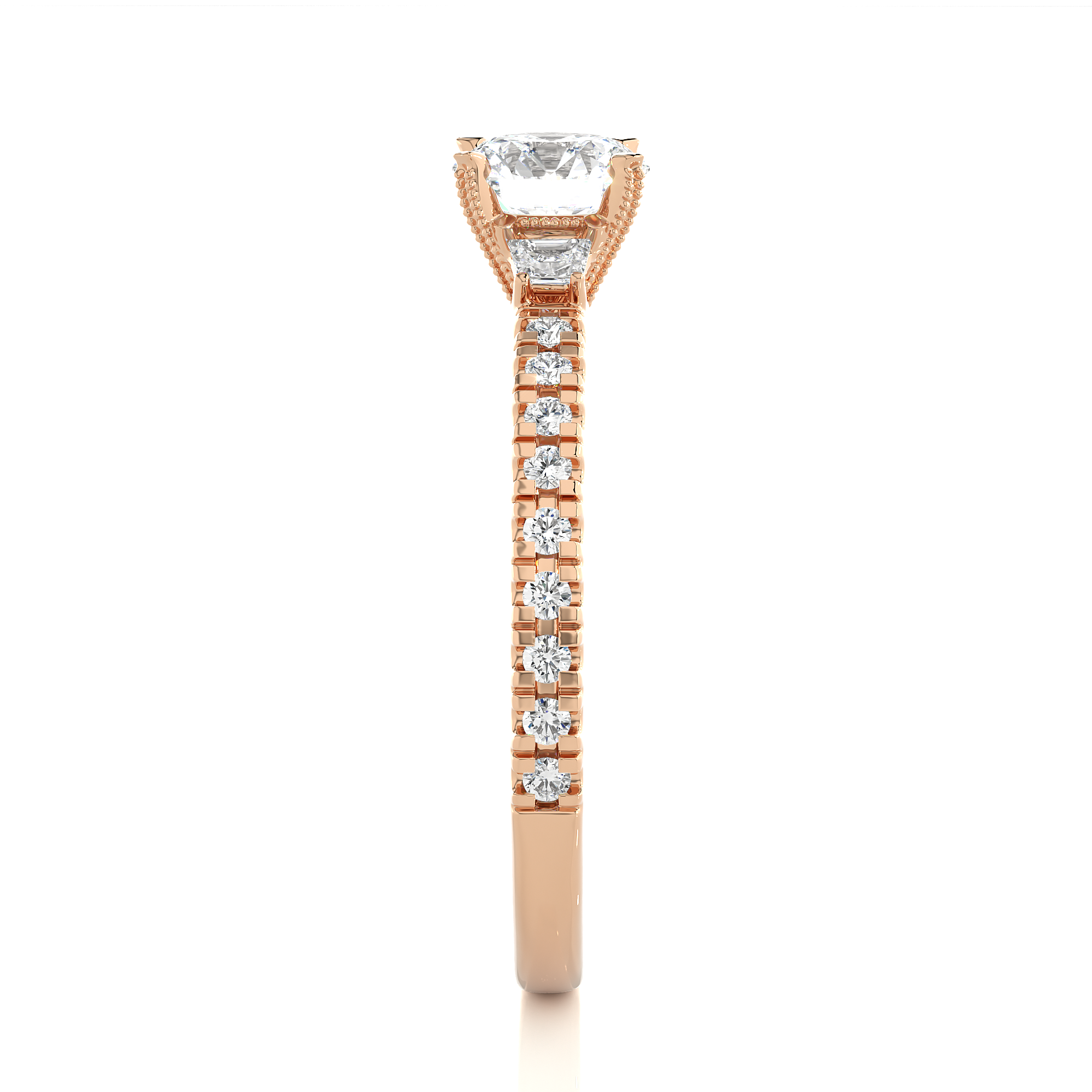 Three Stone Lab Grown Diamond Pavé Engagement Ring