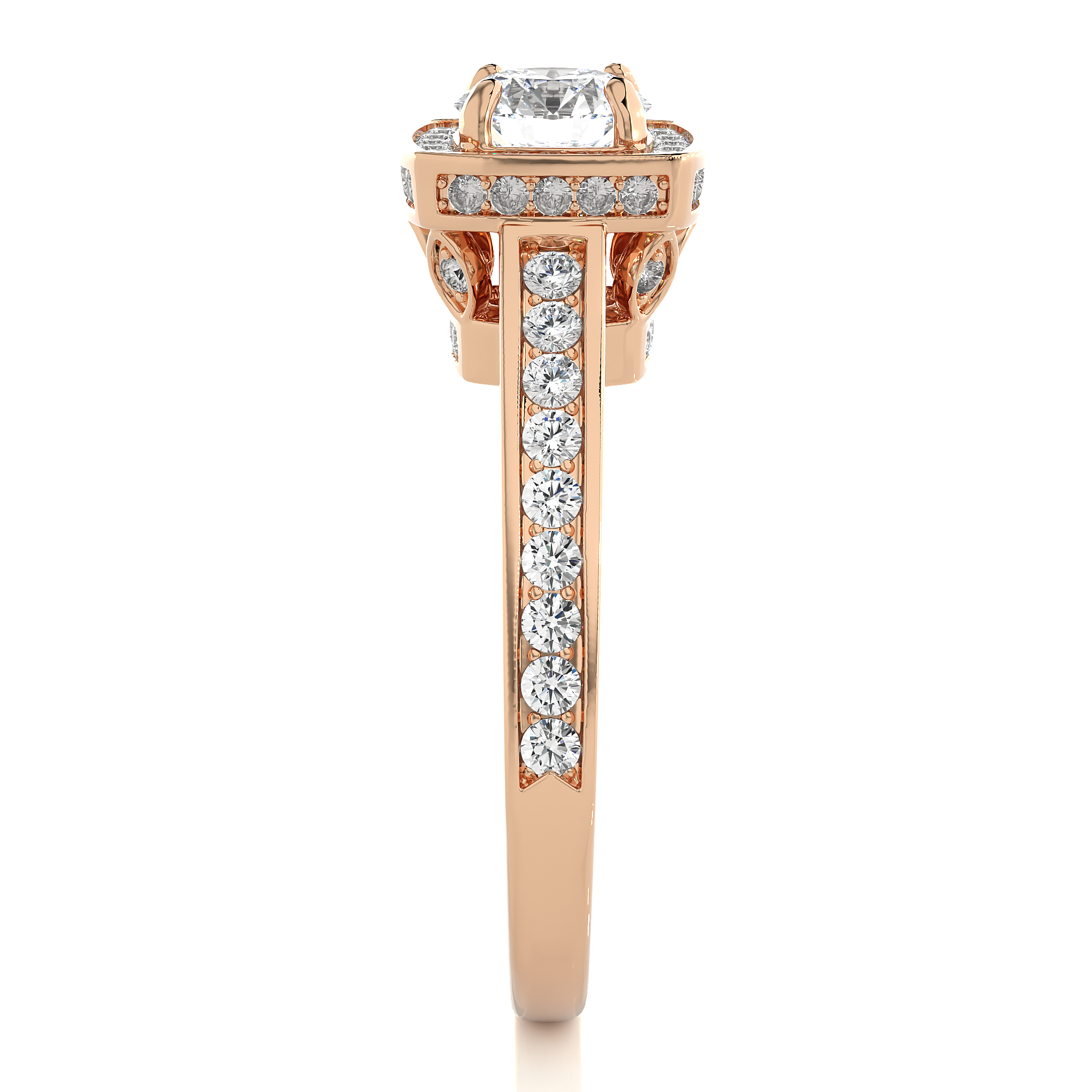 Round Lab Grown Diamond Cushion Halo Engagement Ring