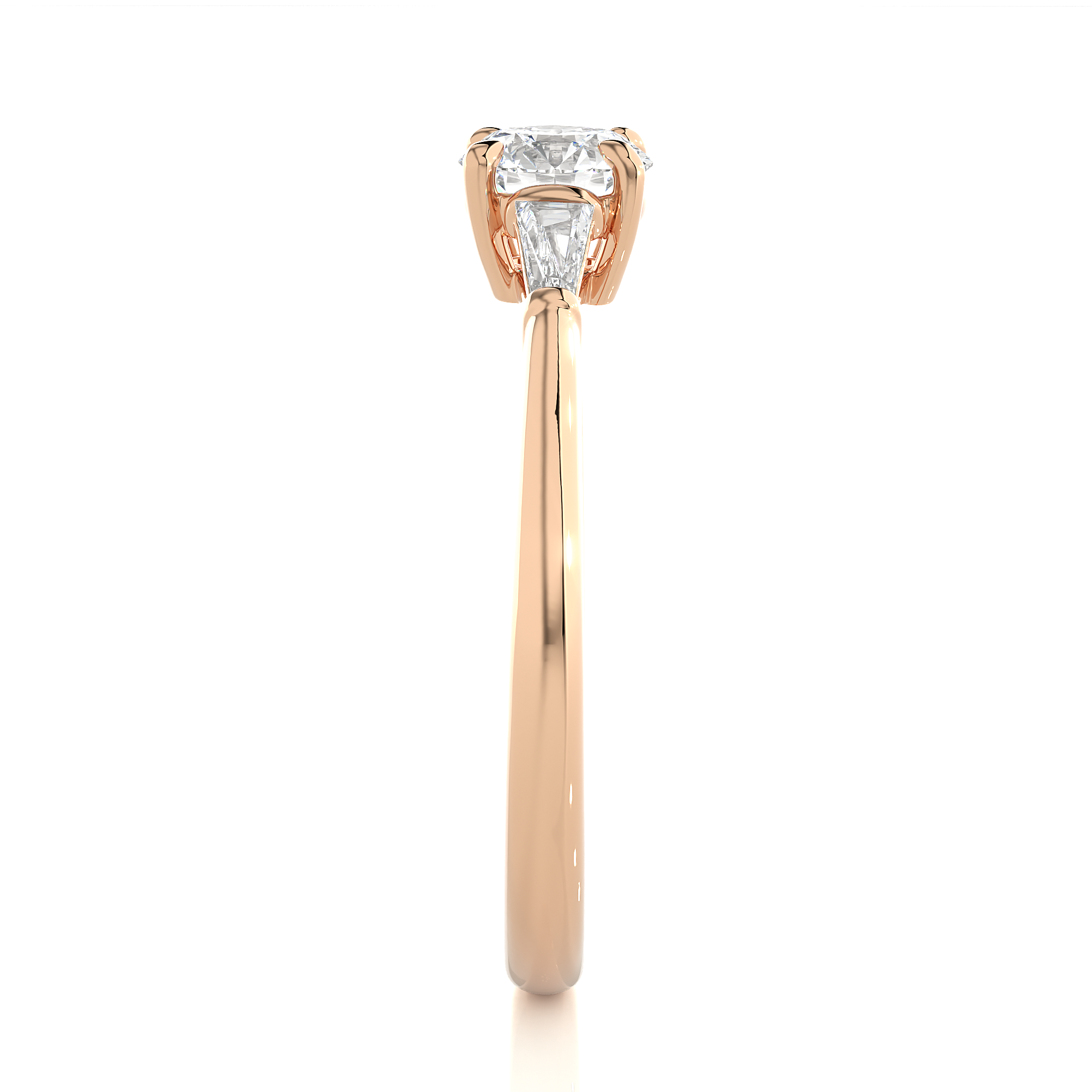 Round Lab Diamond With Tapered Baguette Three Stone Ring