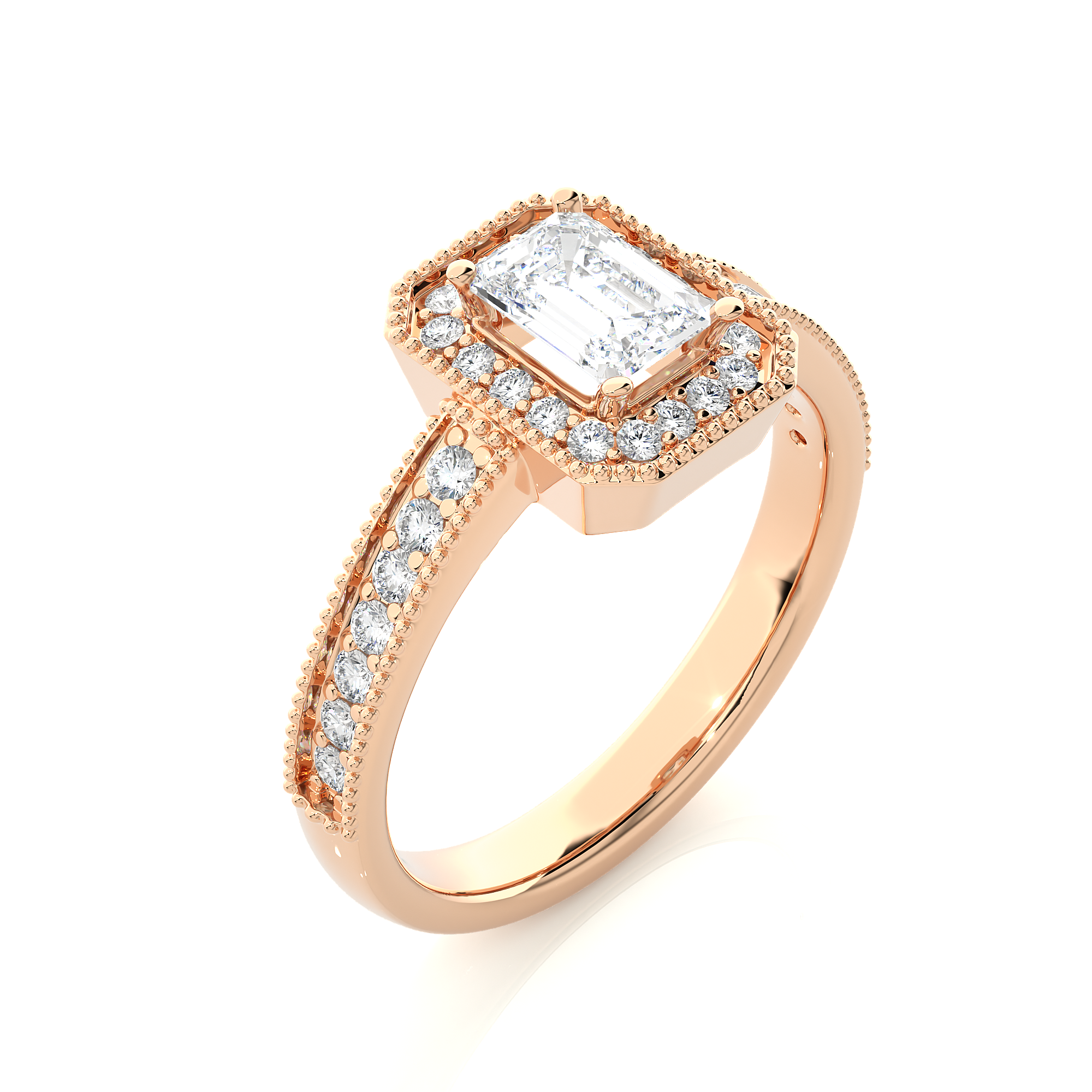 Emerald Cut Lab Grown Diamond Halo Engagement Ring