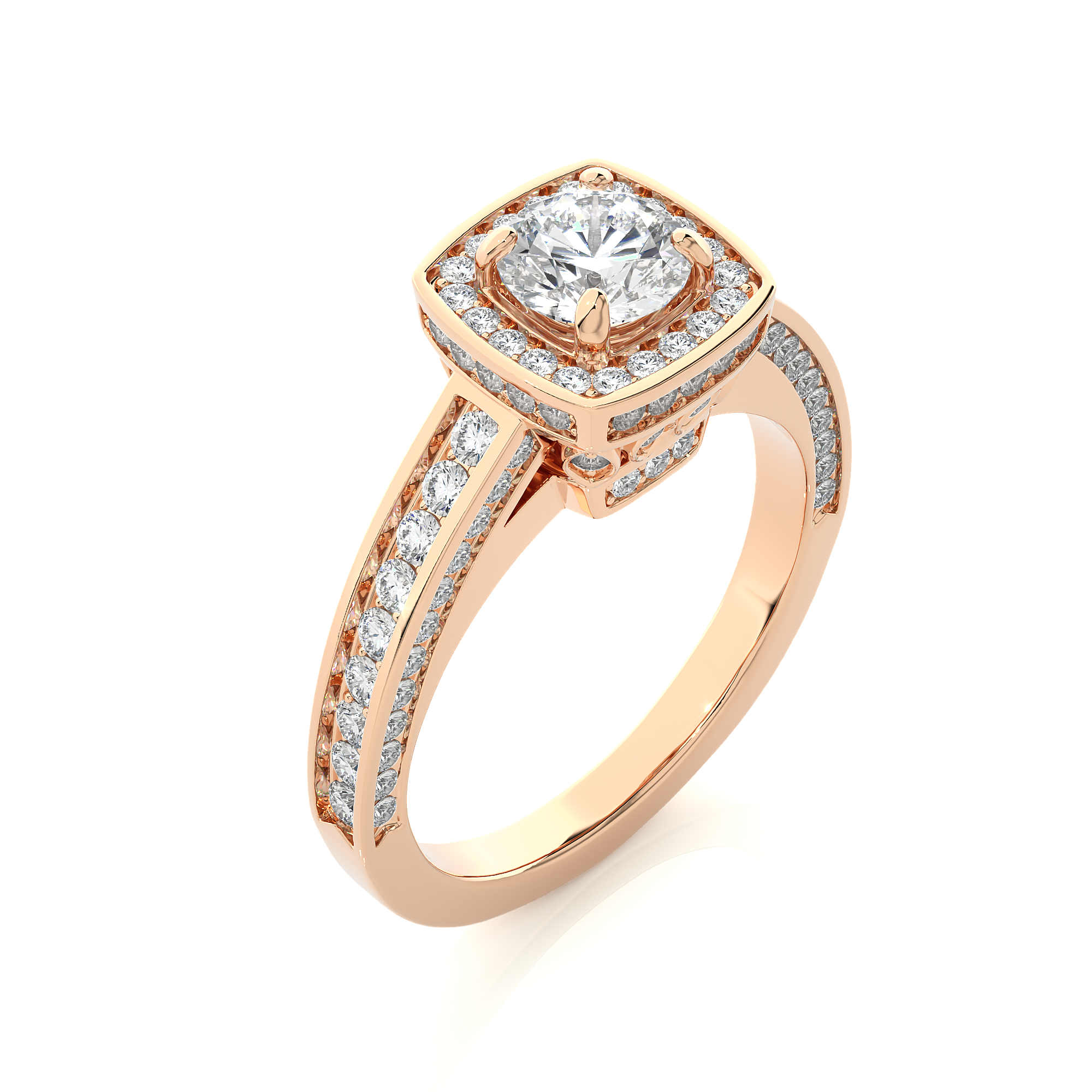 Round Lab Grown Diamond Cushion Halo Engagement Ring