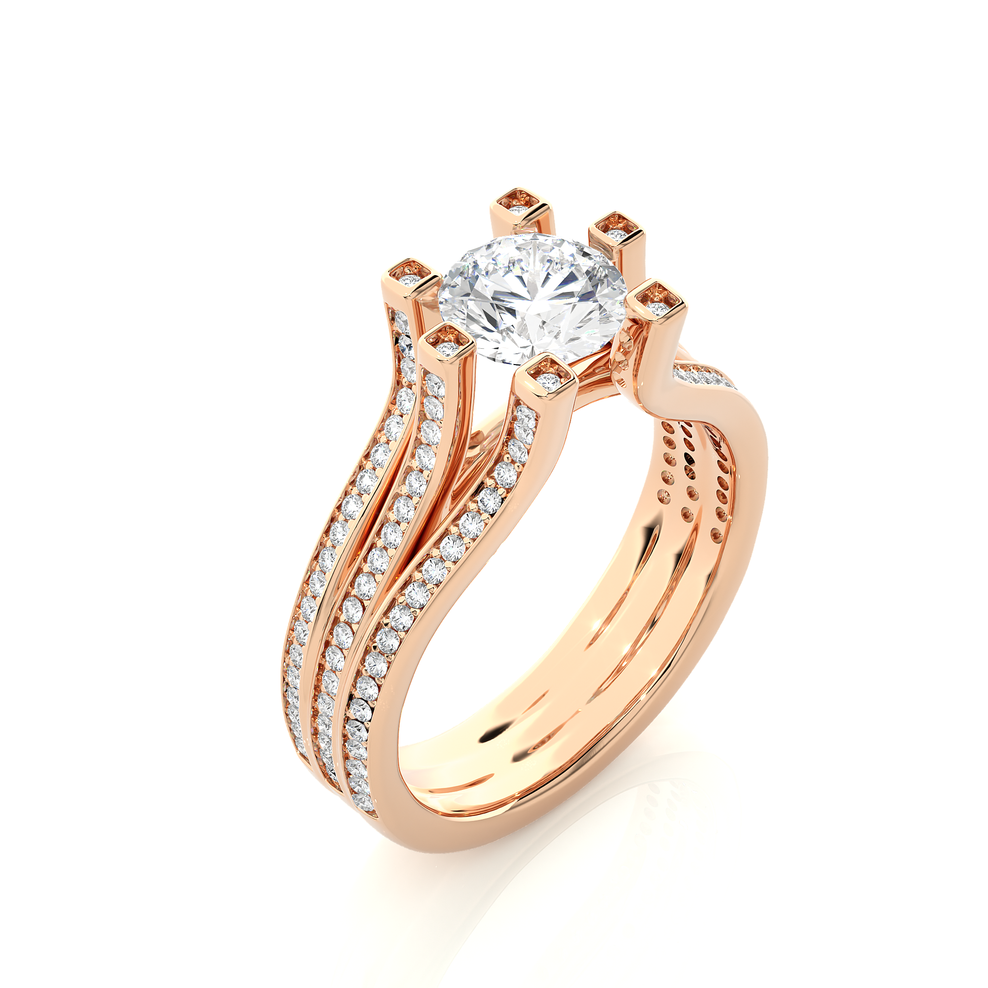 Round Lab Grown Diamond Multi Row Pave Engagement Ring