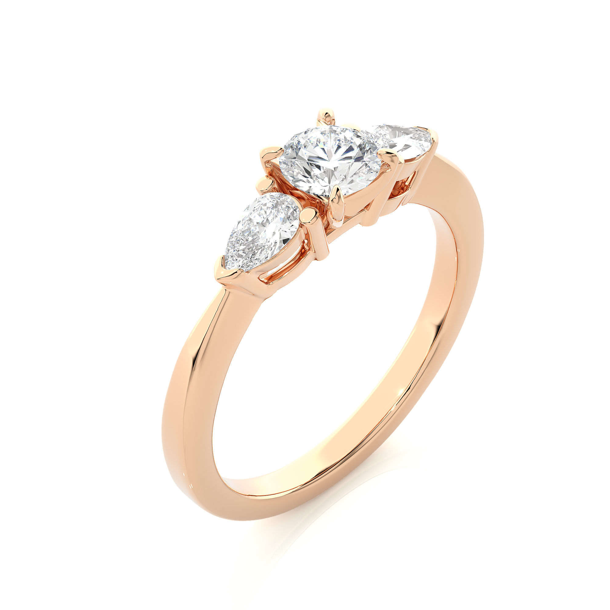 Three Stone Round Lab Diamond Engagement Ring With Pear Side Stones
