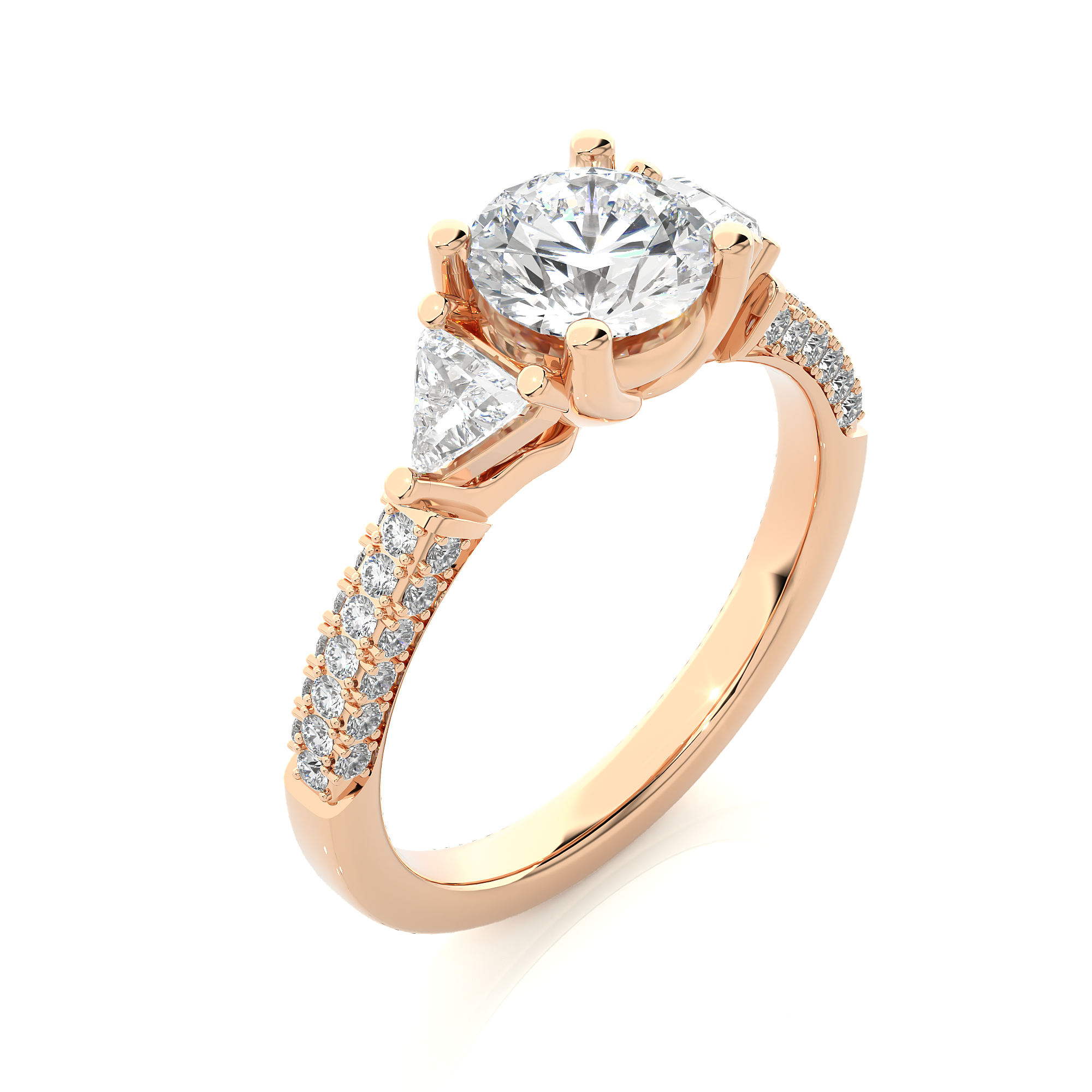 Three Stone Lab Diamond Engagement Ring With Trillion Side Stones