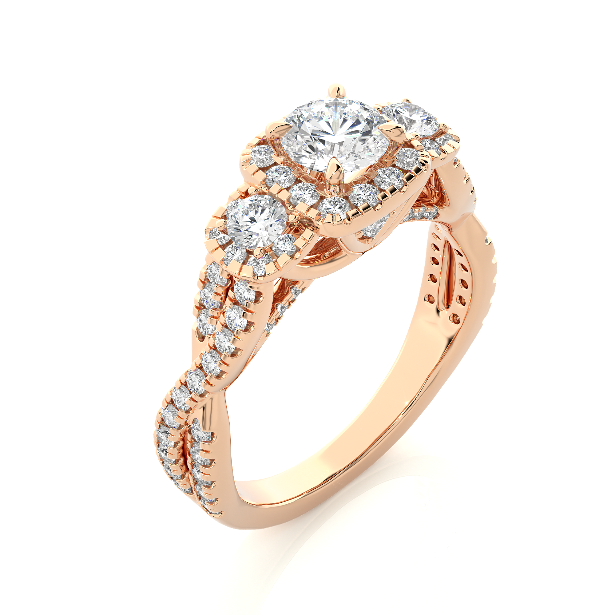 Lab Diamond Halo Three Stone Engagement Ring