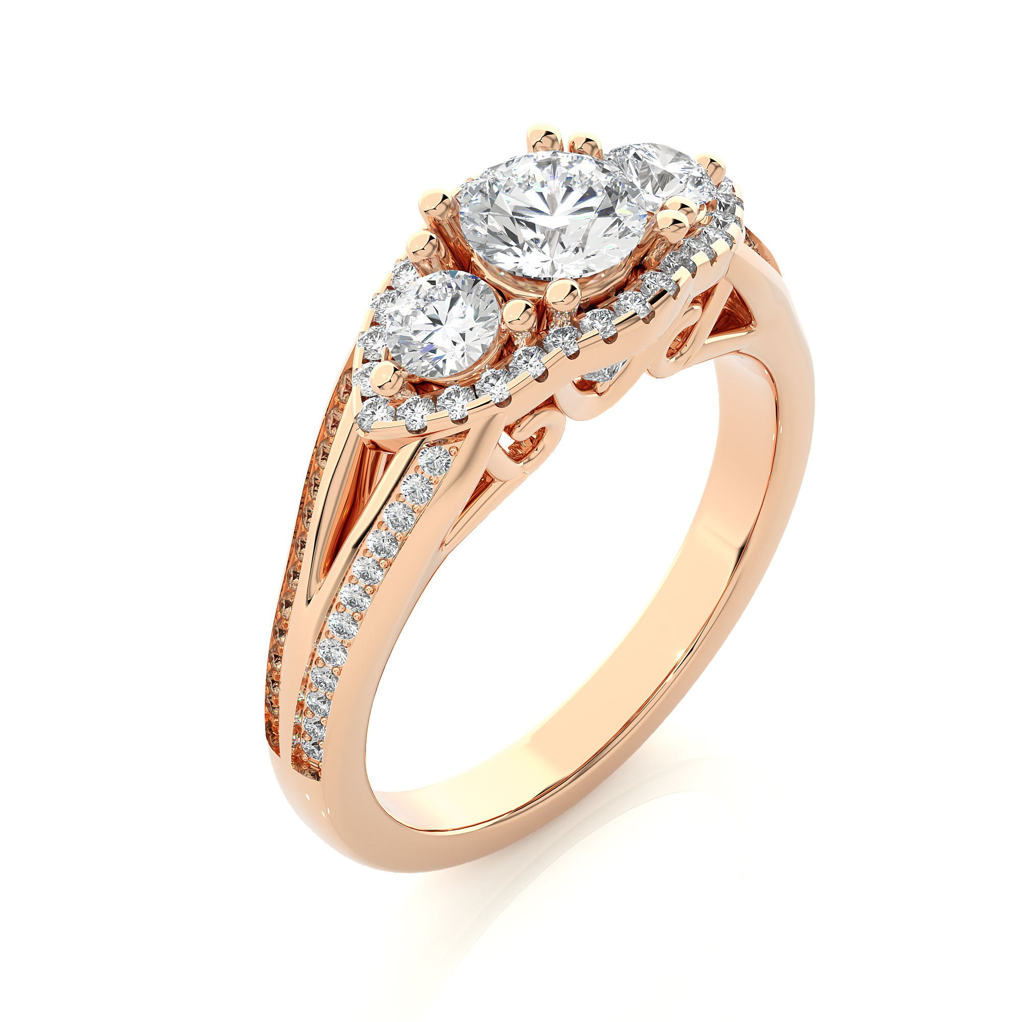 Luxury Three Stone Halo Lab Diamond Ring