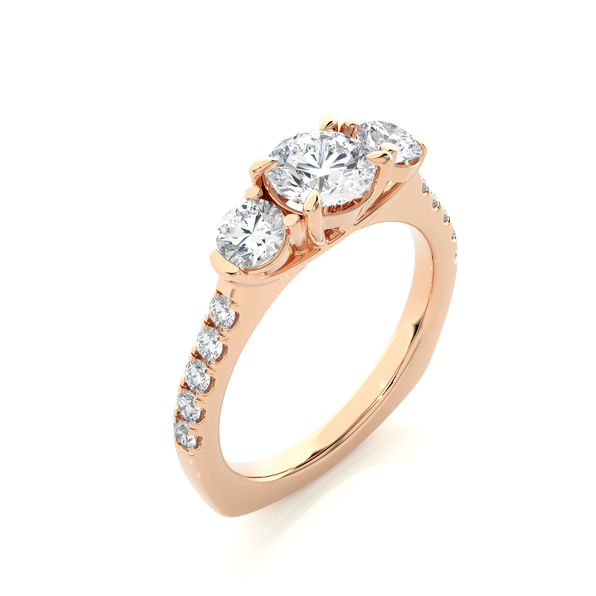 Round Lab Diamond Three Stone Engagement RIng