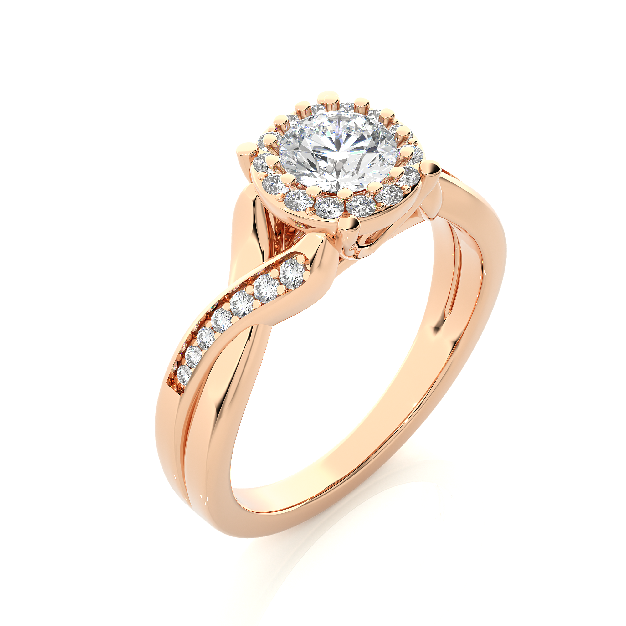 Round Diamond Halo Engagement Ring With Twisted Band