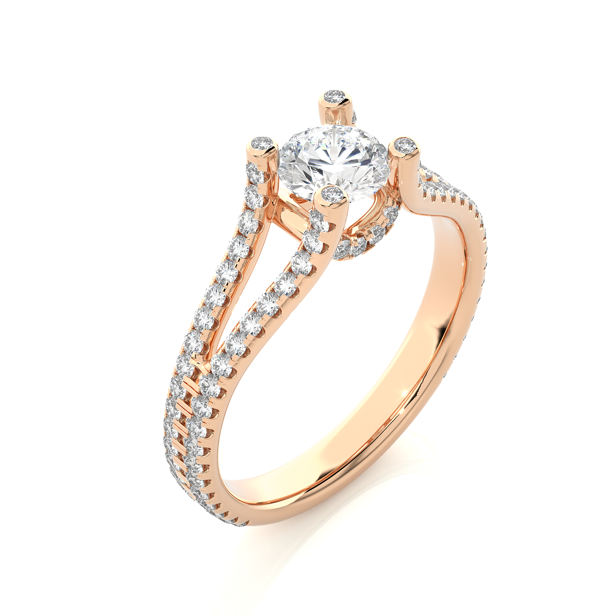 Round Lab Grown Diamond Split Shank Pave Engagement Ring