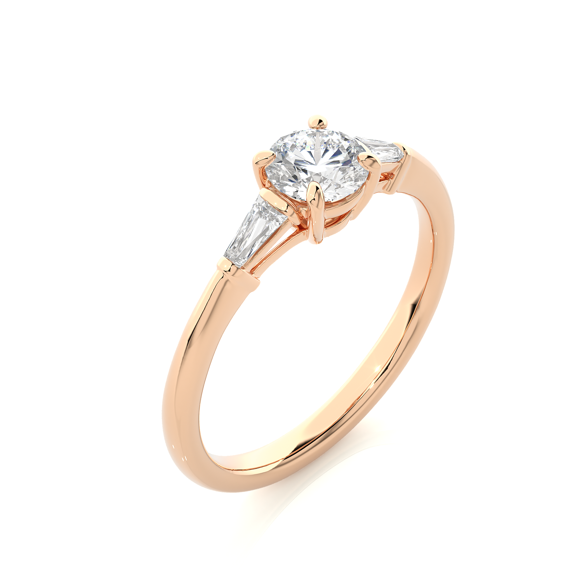 Round Lab Diamond With Tapered Baguette Three Stone Ring