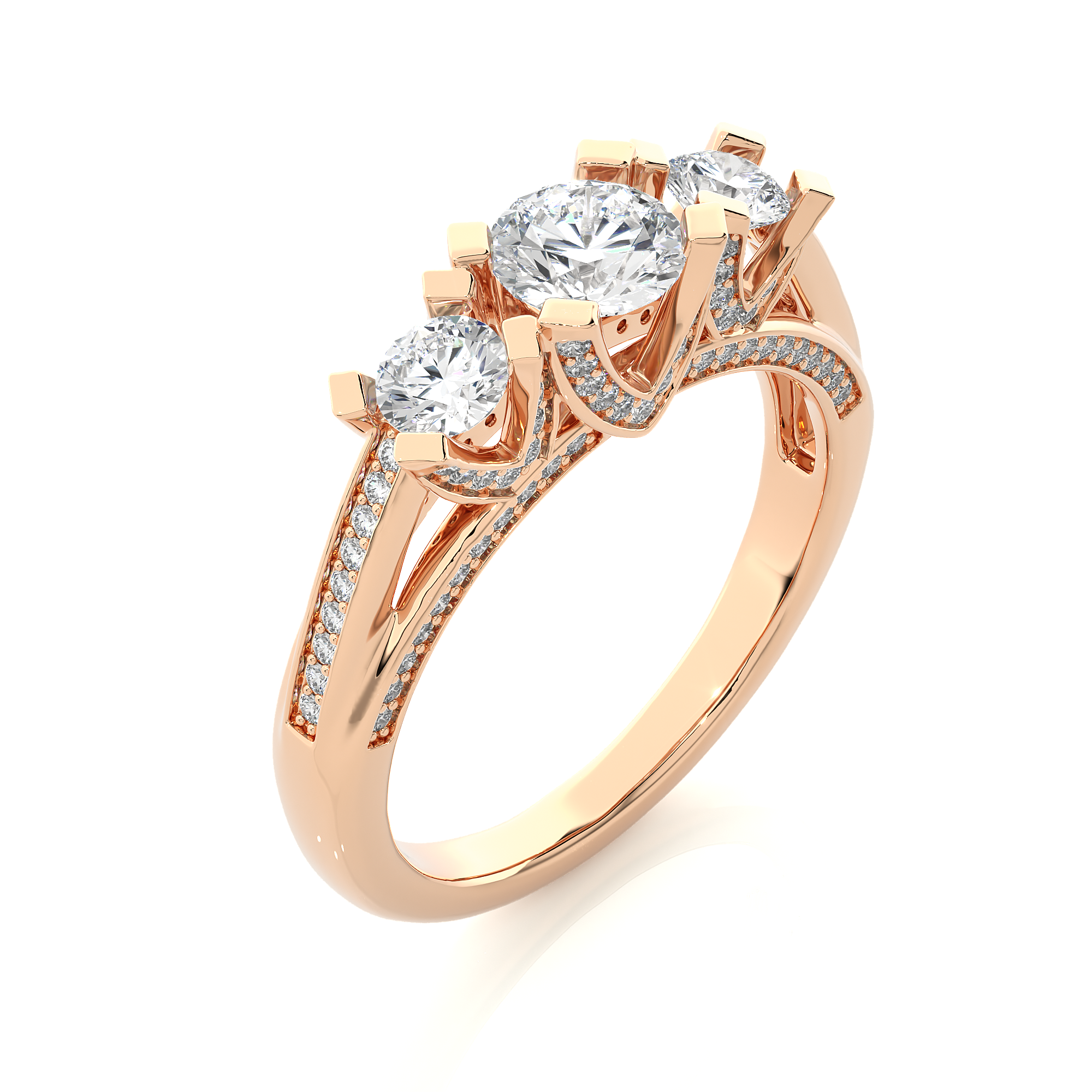 Three Stone Diamond Hidden Halo Engagement Ring