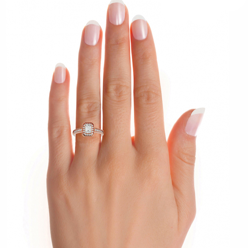 Emerald Cut Lab Grown Diamond Halo Engagement Ring