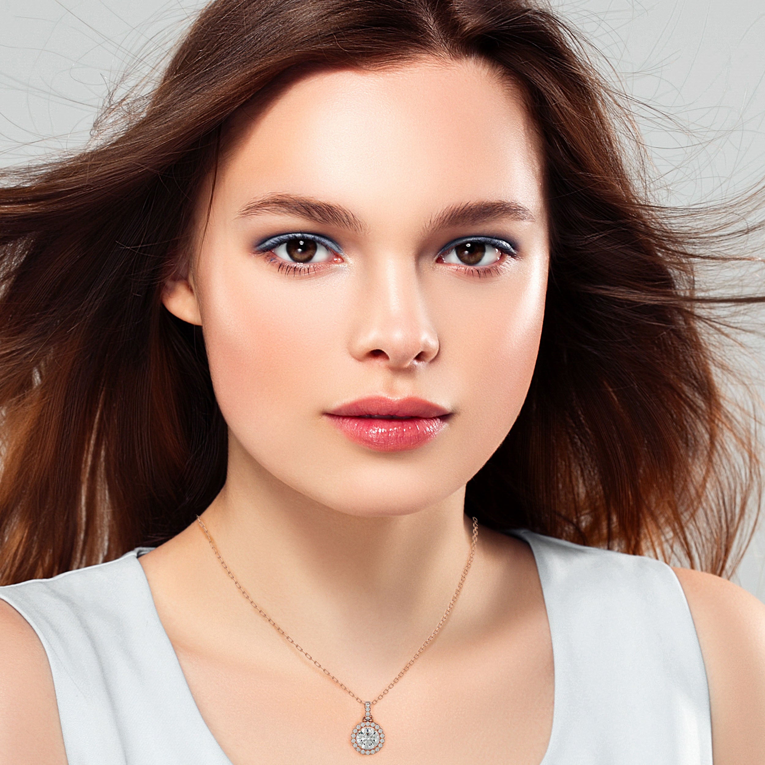 Luxury Round Lab Grown Diamond Halo Pendant Necklace