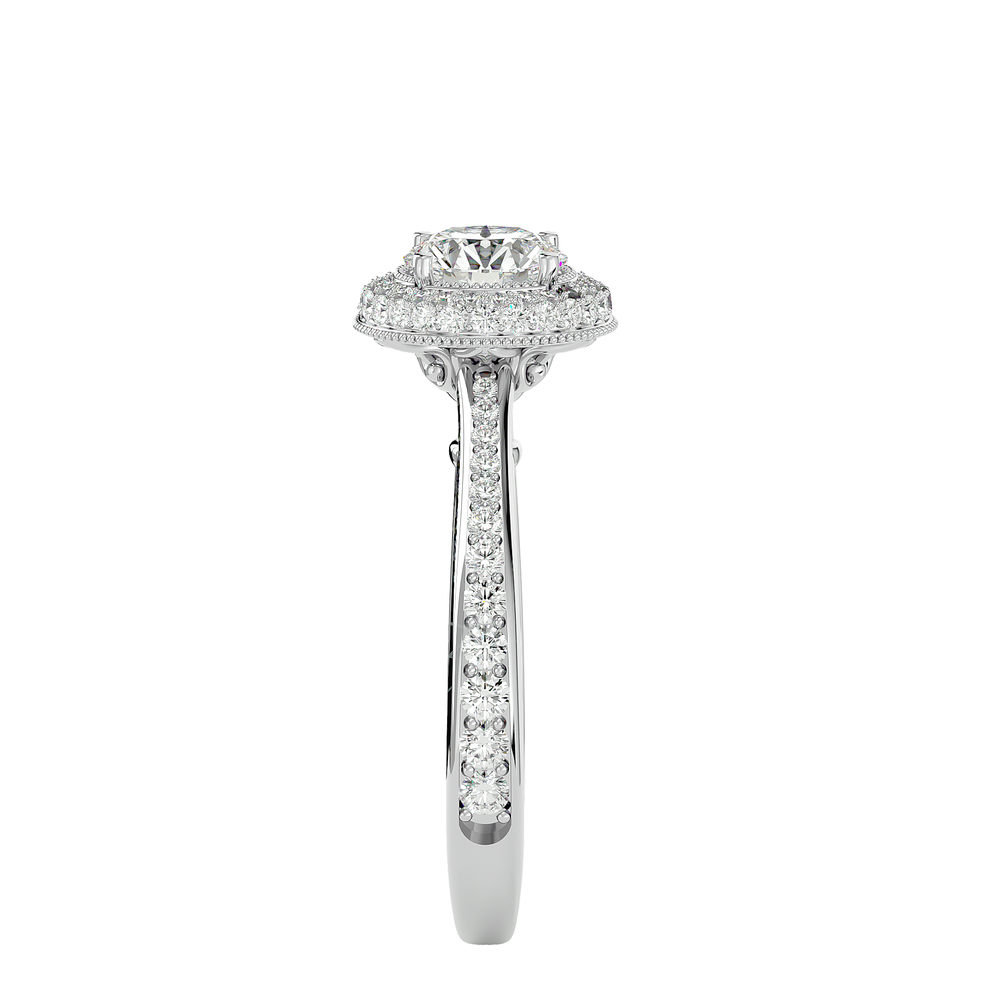 Round Lab Grown Diamond Double Halo Engagement Ring