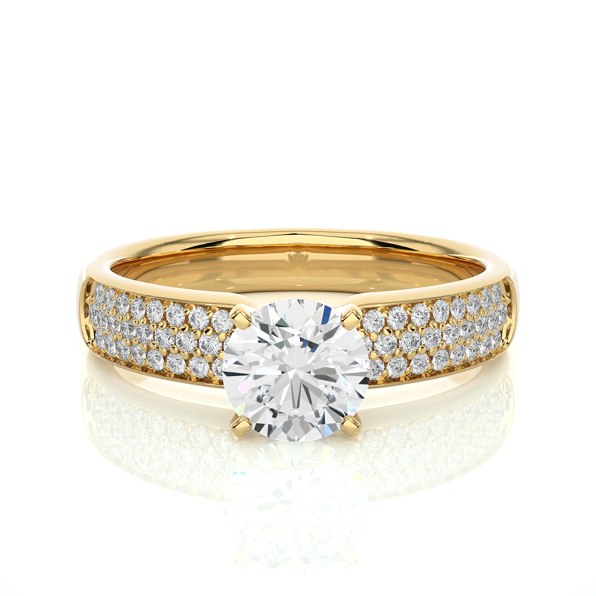 Round Lab Grown Diamond Wide Pave Engagement Ring