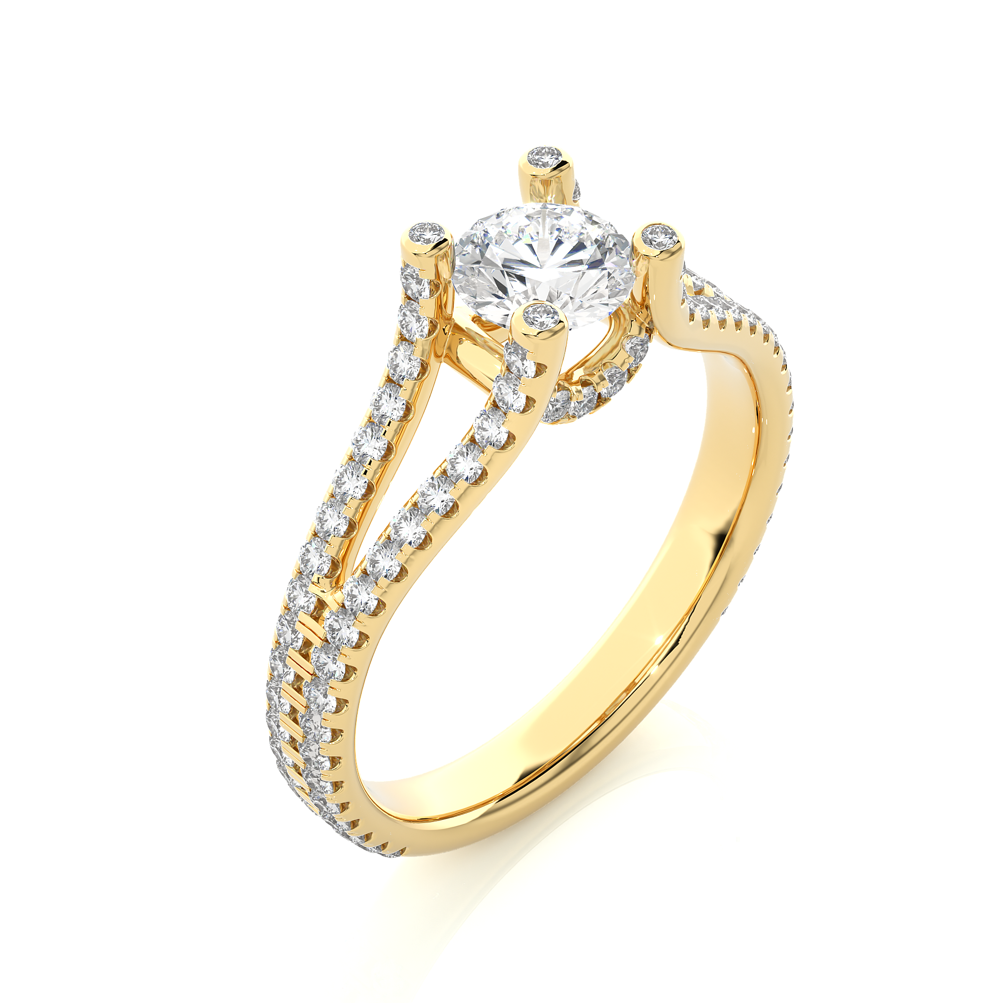 Round Lab Grown Diamond Split Shank Pave Engagement Ring
