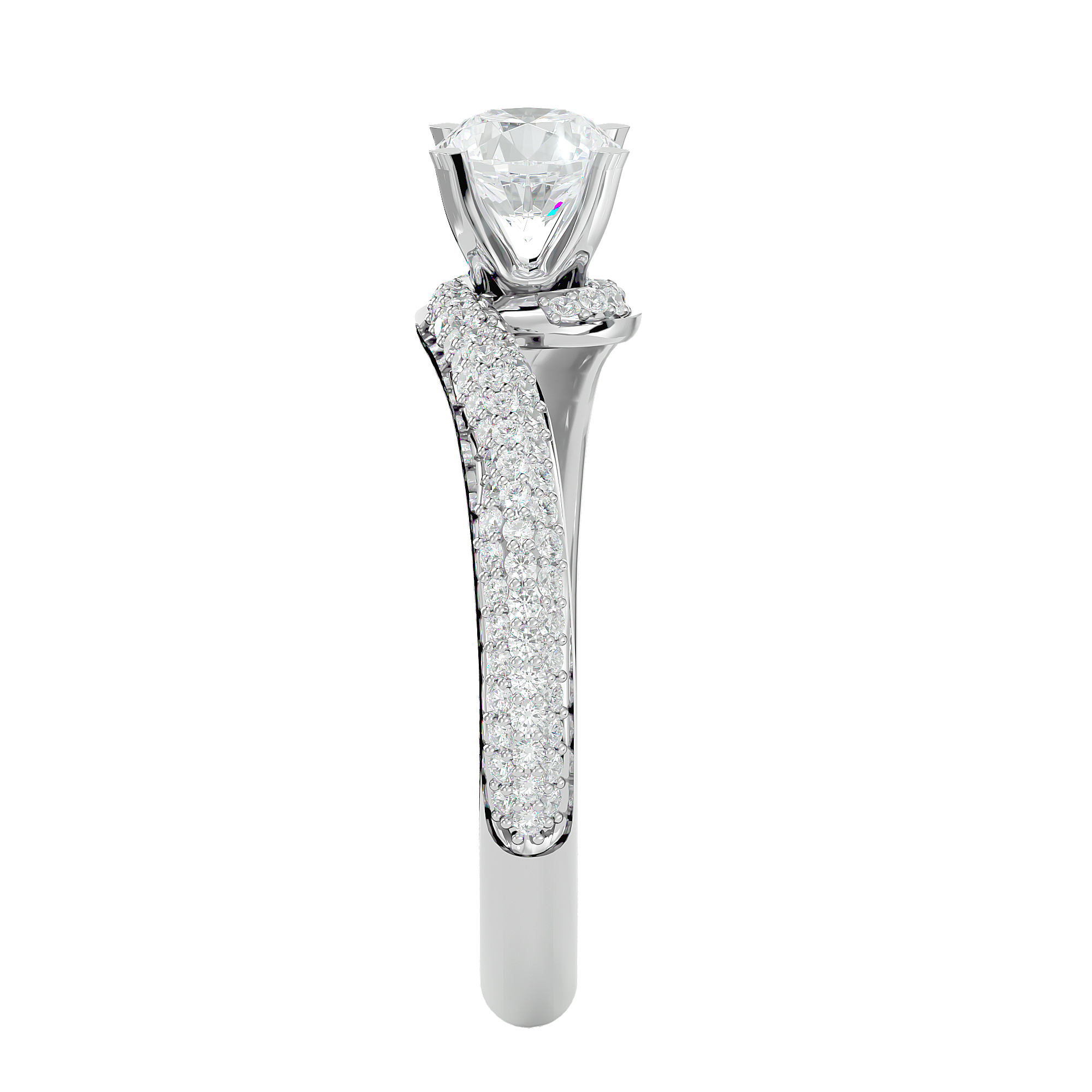 Round Lab Grown Diamond Pave Twist Engagement Ring