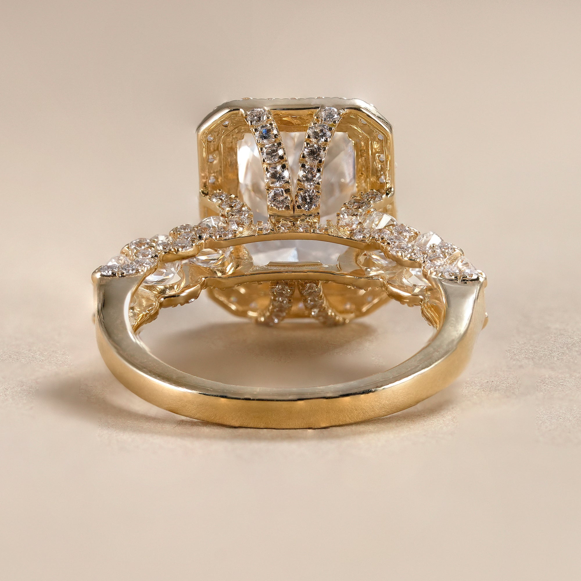 Radiant Cut Lab Diamond Halo Engagement Ring With Full Detailed Band