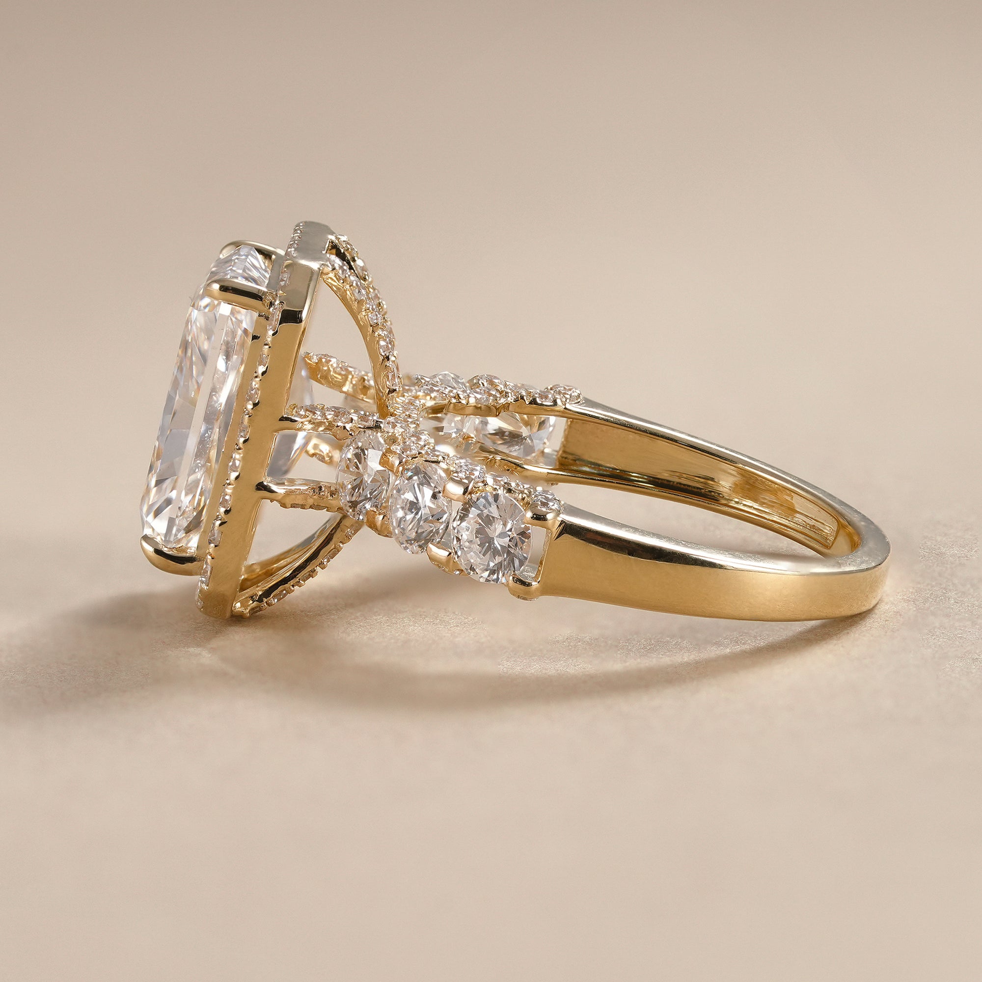 Radiant Cut Lab Diamond Halo Engagement Ring With Full Detailed Band