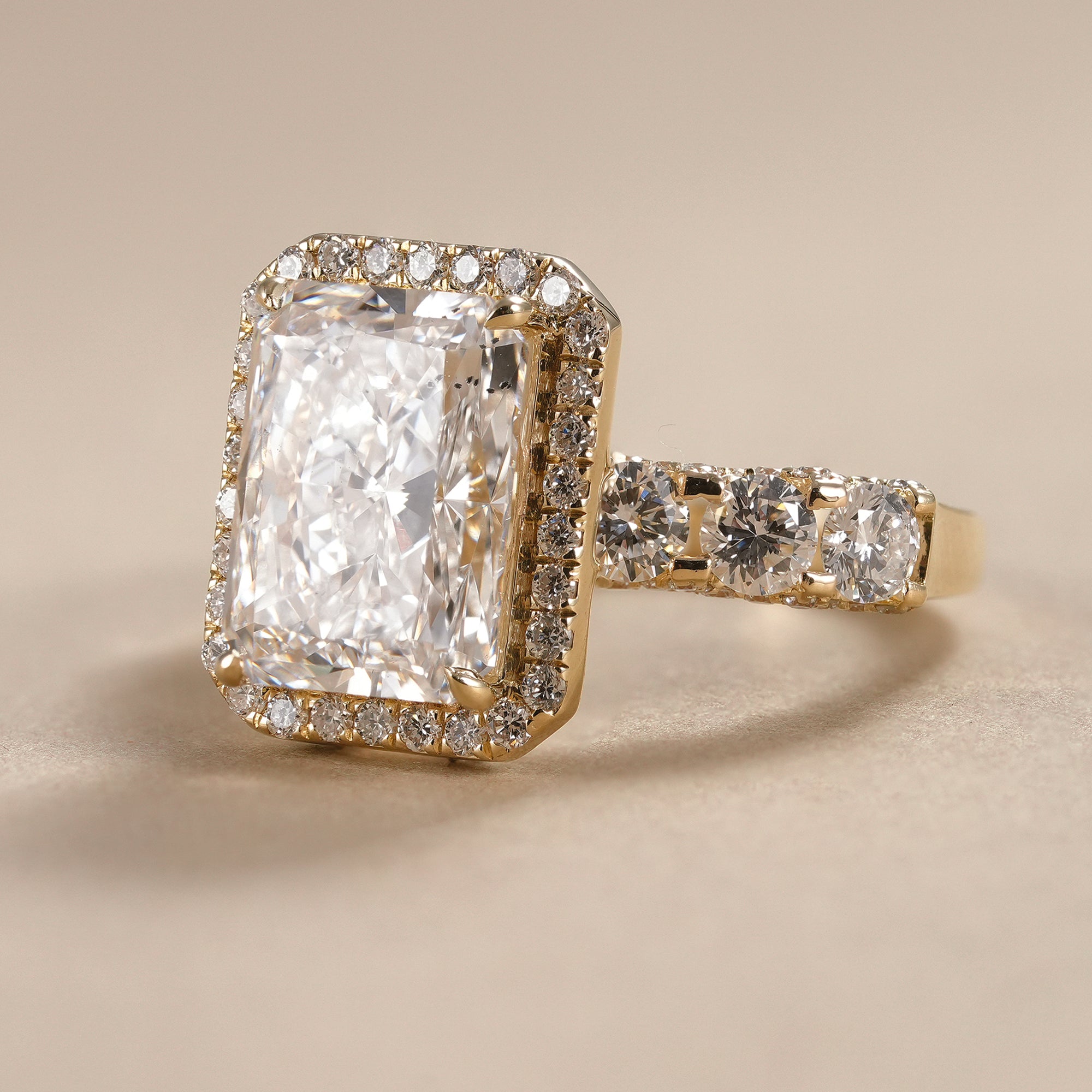 Radiant Cut Lab Diamond Halo Engagement Ring With Full Detailed Band