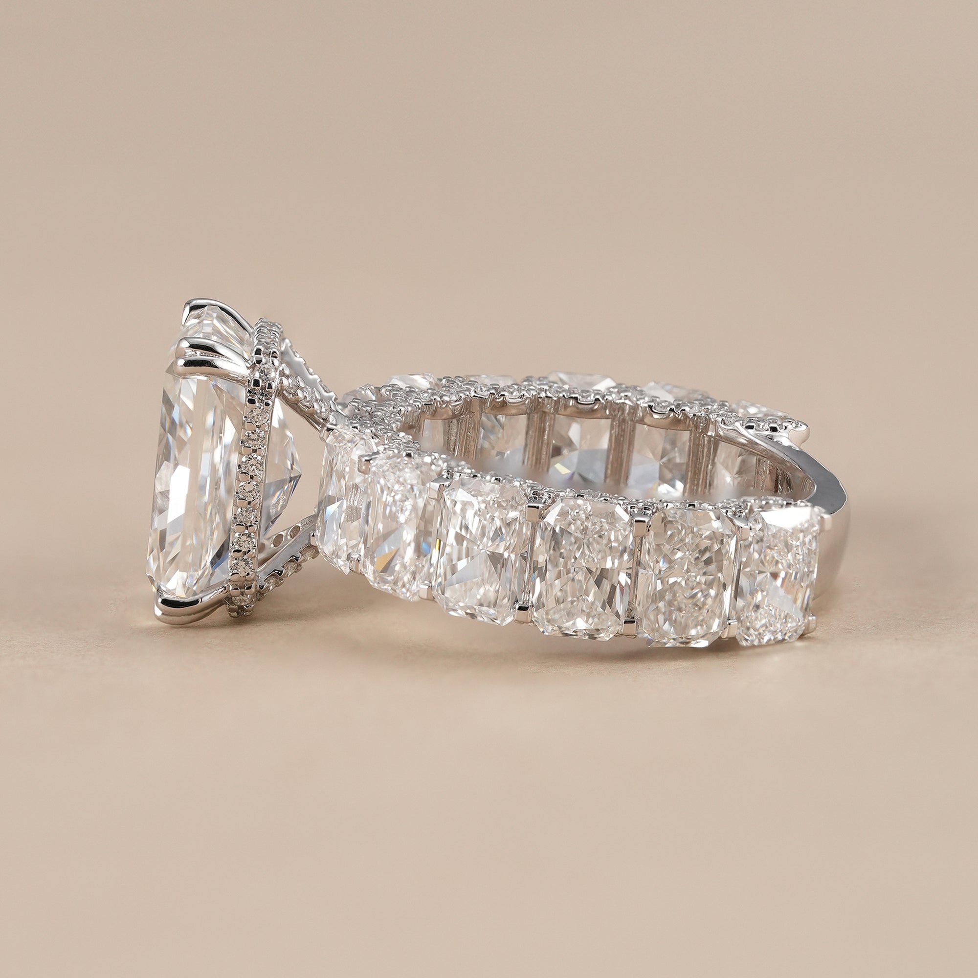 Women's radiant lab grown diamond wedding ring