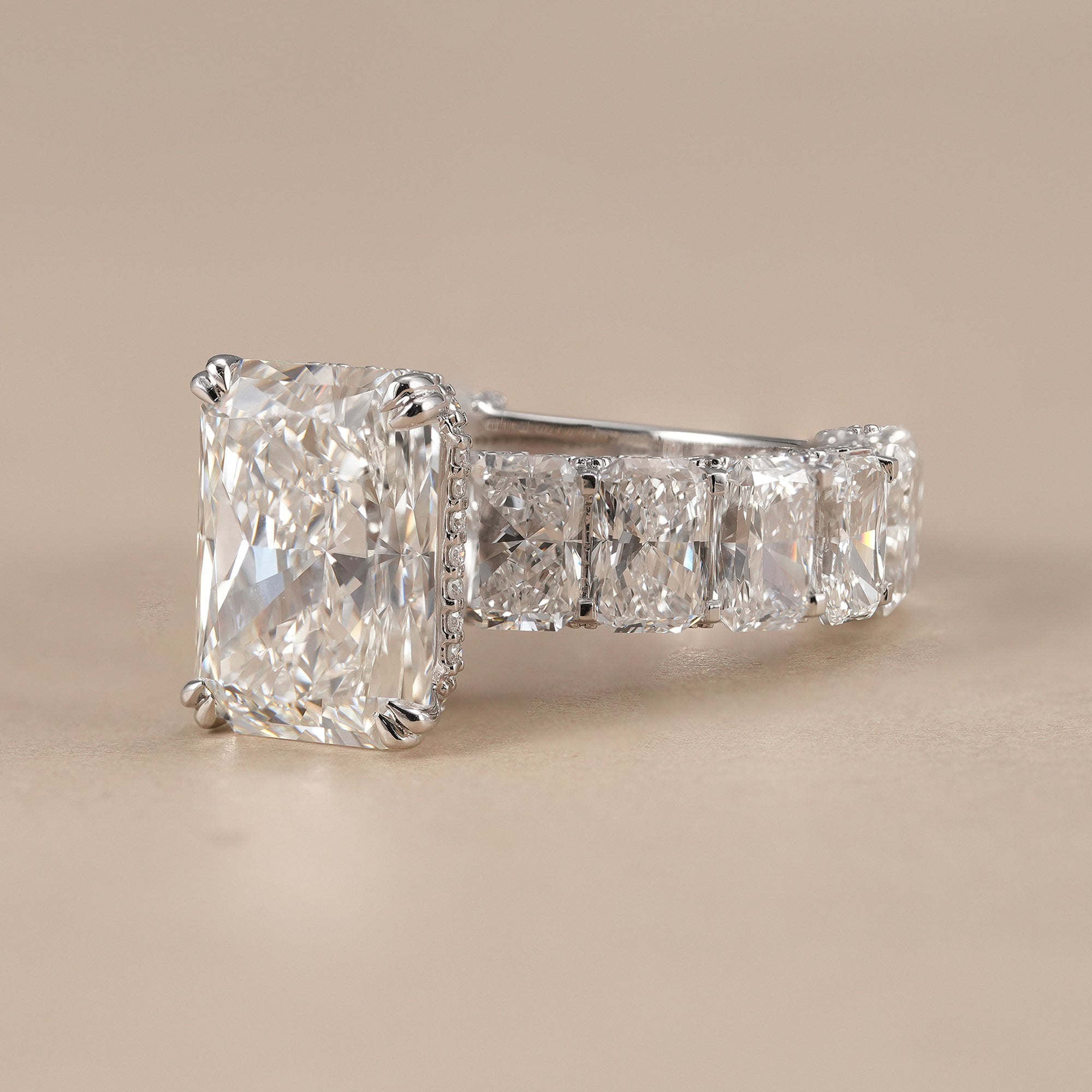 Radiant cut lab diamond bridal engagement ring in white gold