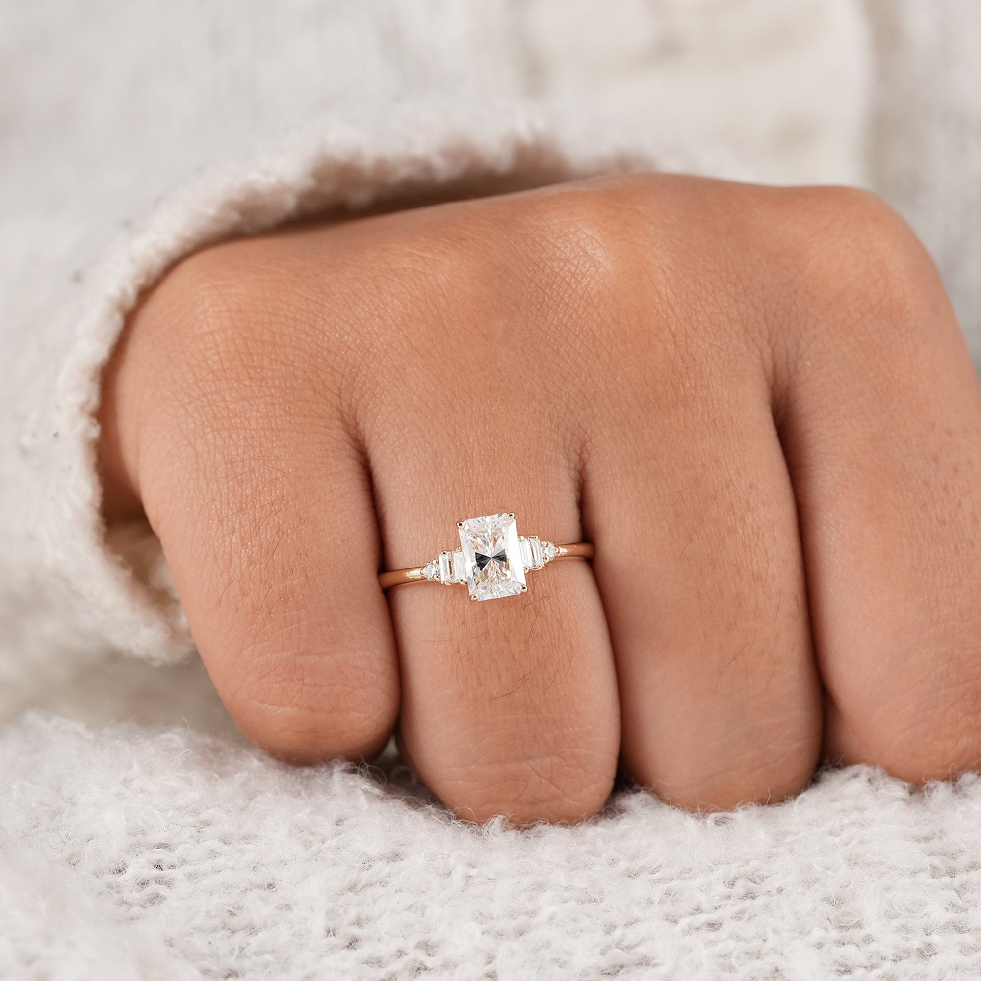 Fine jewelry radiant engagement ring side profile
